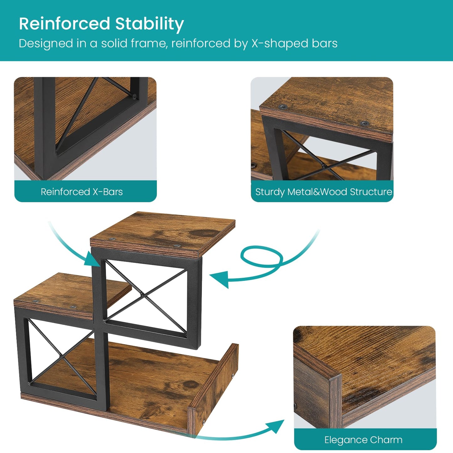 ELITEROO Desk Shelf Organizer, Wood Desktop Organizer Small Bookshelf, 3 Tier Storage Shelf Riser Display Stand for Office Decor and Desk Accessories (Rustic Brown)