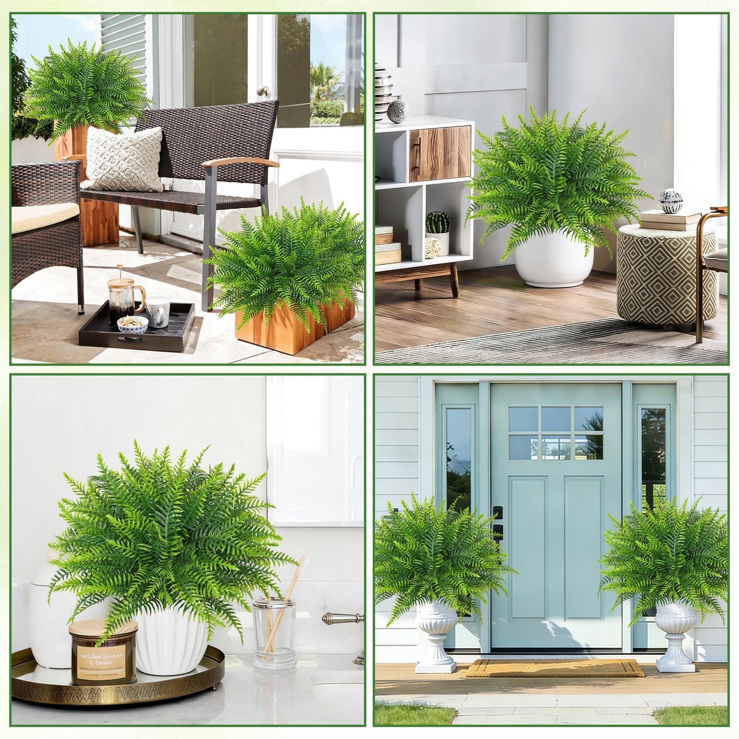 Dremisland 12 Bundles Artificial Plants Outdoor Faux Boston Fern 17.7 Inch Long Length Artificial Ferns UV Resistant Fake Plants Spring Summer Greenery Shrubs for Hanging Planter Garden Porch Decor