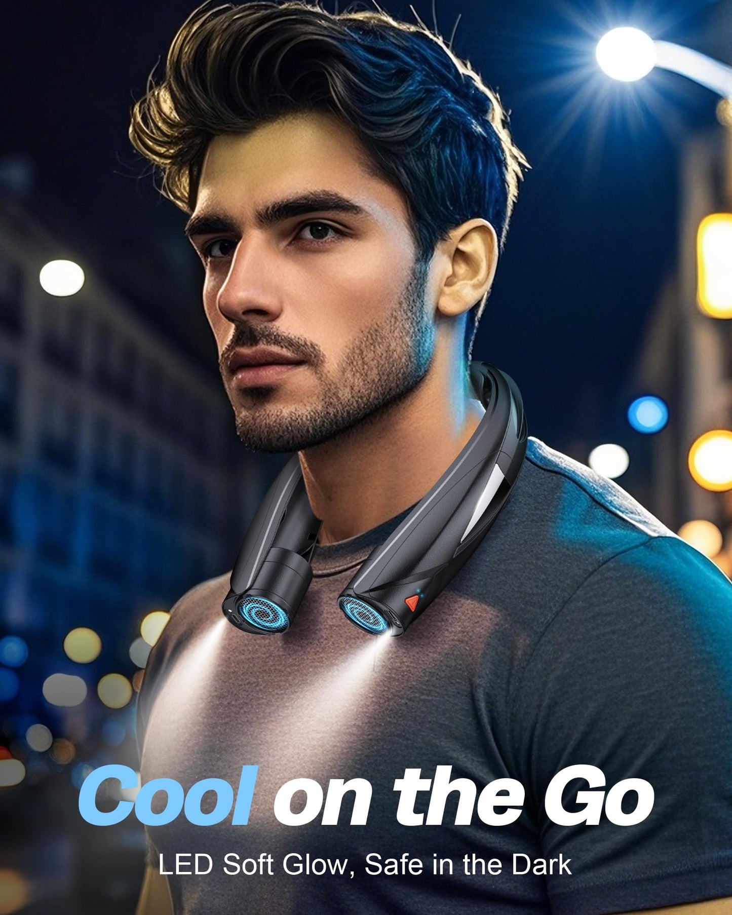 Laimiod Portable Neck Fan - with LED Light, 6-20 Hrs Long Battery, 6-Speed Adjustable, USB-C Rechargeable, Ultra Quiet, Hands-Free Personal Cooling for Men Women Outdoor Indoor