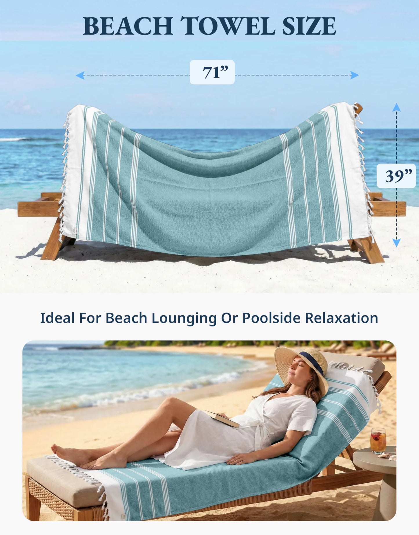 Lane Linen Beach Towels 6 Pack, Oversized Beach Towel, Pre-Washed Large Beach Towel, Stylish Pool Towels for Adults, Quick Dry Beach Towel, Lightweight Travel Towel, 39"x71" - Multi Colors