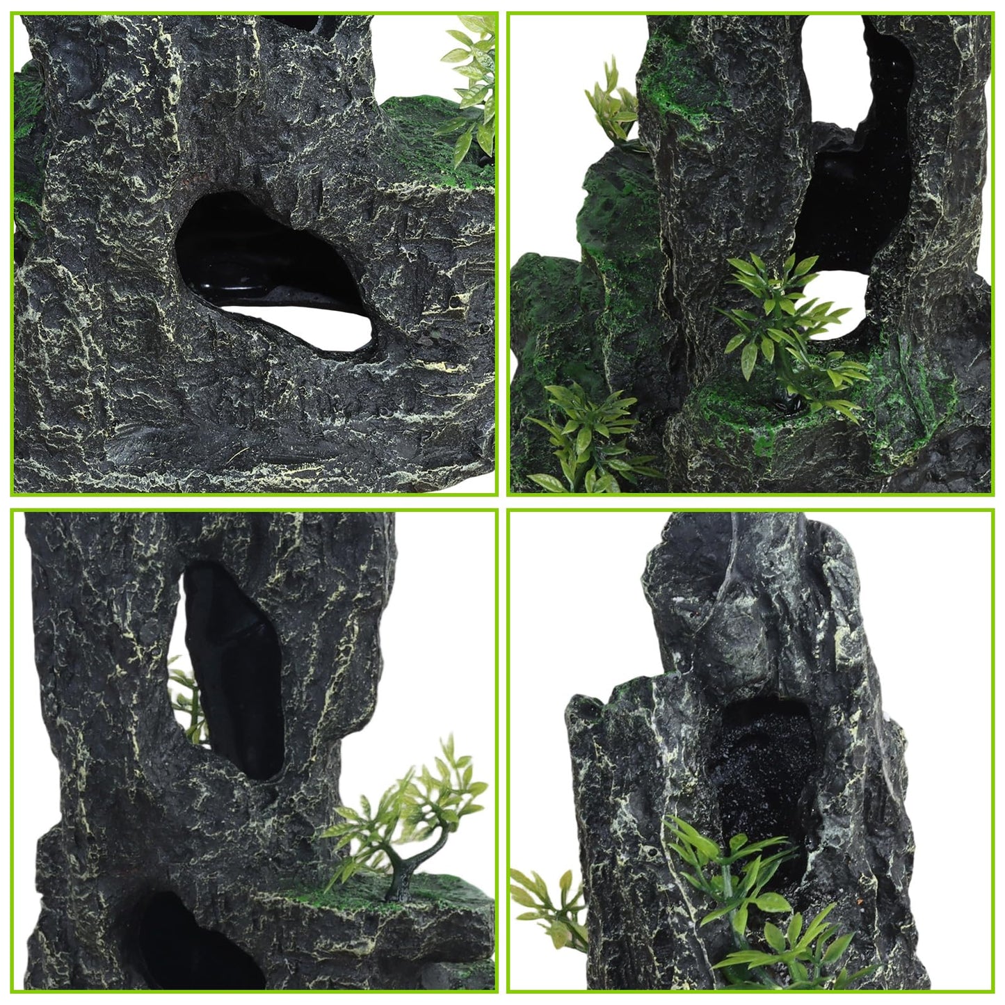 Mairuker Tall Aquarium Decor 14.4inch, Cool Large Fish Tank Decorations Accessories, Resin Mountain View Aquarium Ornament with Tree Hideout Cave, for Fish Shrimp Guppy Play Rest