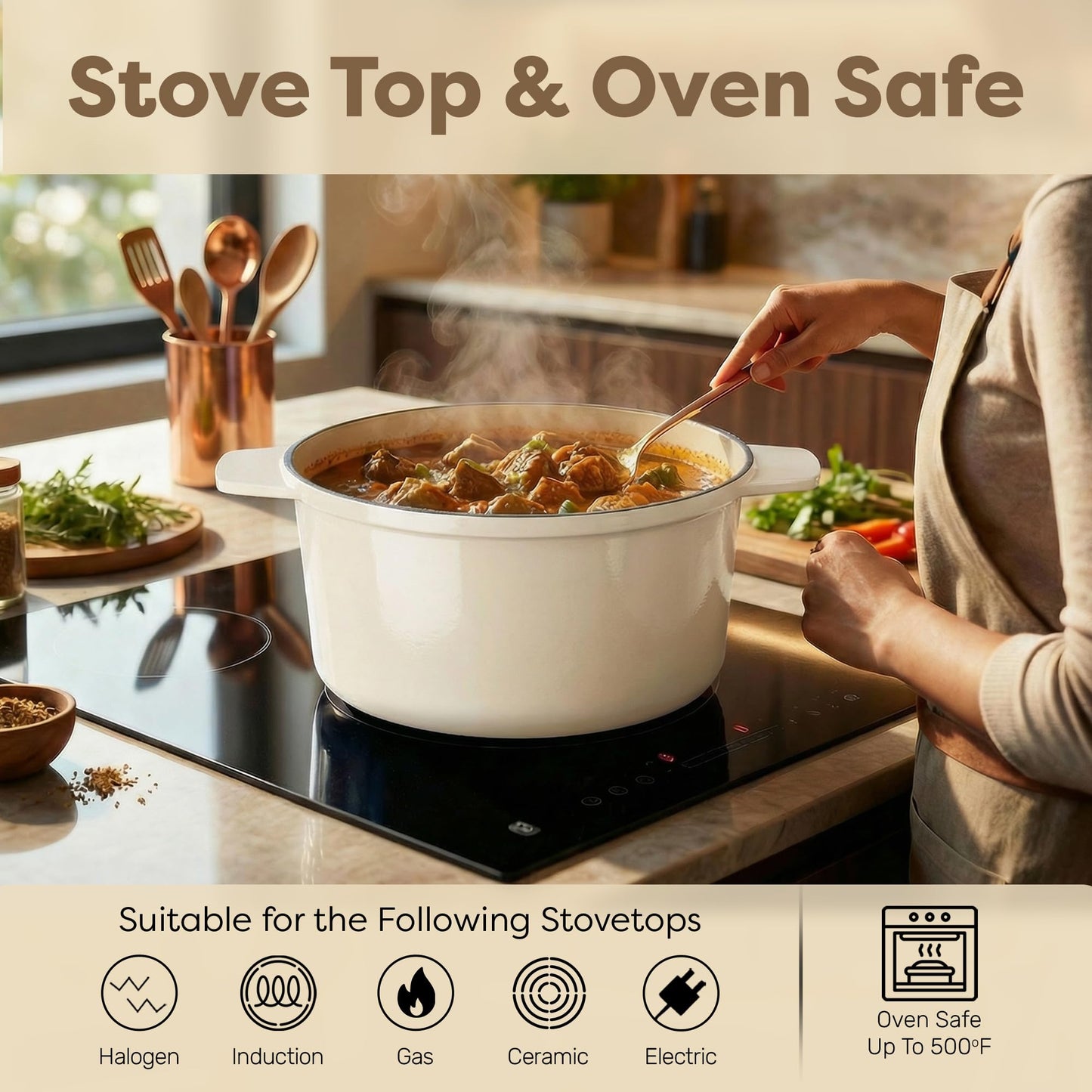 Gotham Steel 5 Qt Dutch Oven Pot with Lid, Nonstick Ceramic Dutch Oven Stock Pot, 10 in 1 Cooking Pot & Dutch Oven for Bread Baking, Lightweight Oven & Dishwasher Safe – Cream