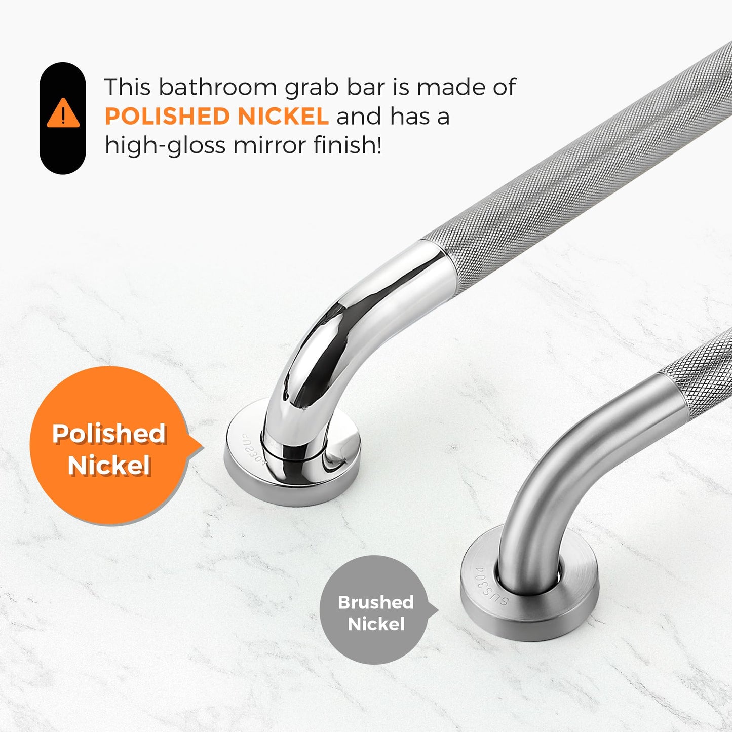 Grab Bars for Bathtubs and Showers- 1-1/4 x 16 Angled Shower Grab Bar for Seniors Knurled Stainless Steel Handicap Grab Bars for Wall (Polished Nickel, 1 Pack)
