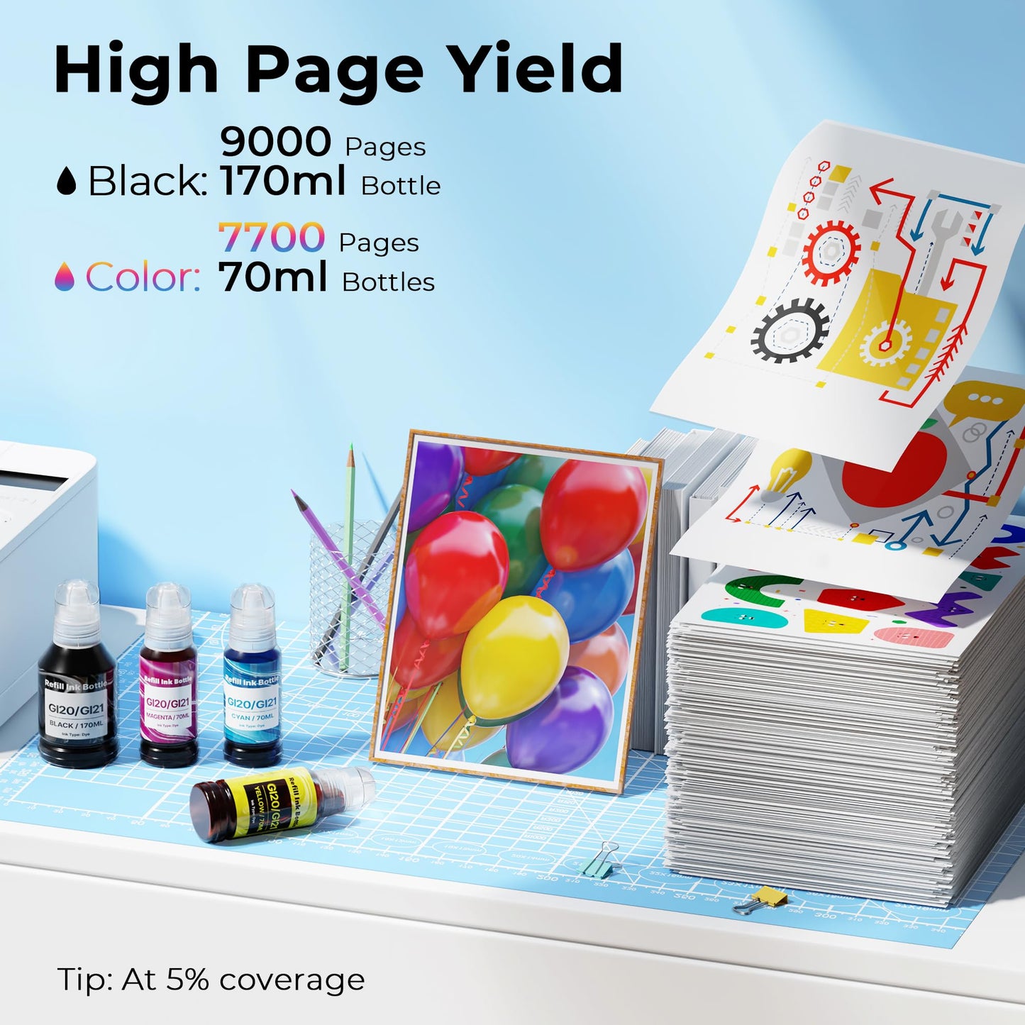 GI-21 G3260 G3270 Ink Bottles Compatible for Canon 21 GI-21 GI21 Ink Refill Bottles for Canon G3260 G3270 G4270 G2260 G1220 G1230 G2270 MegaTank Printers (Black, Cyan, Magenta, Yellow, 4 Pack)