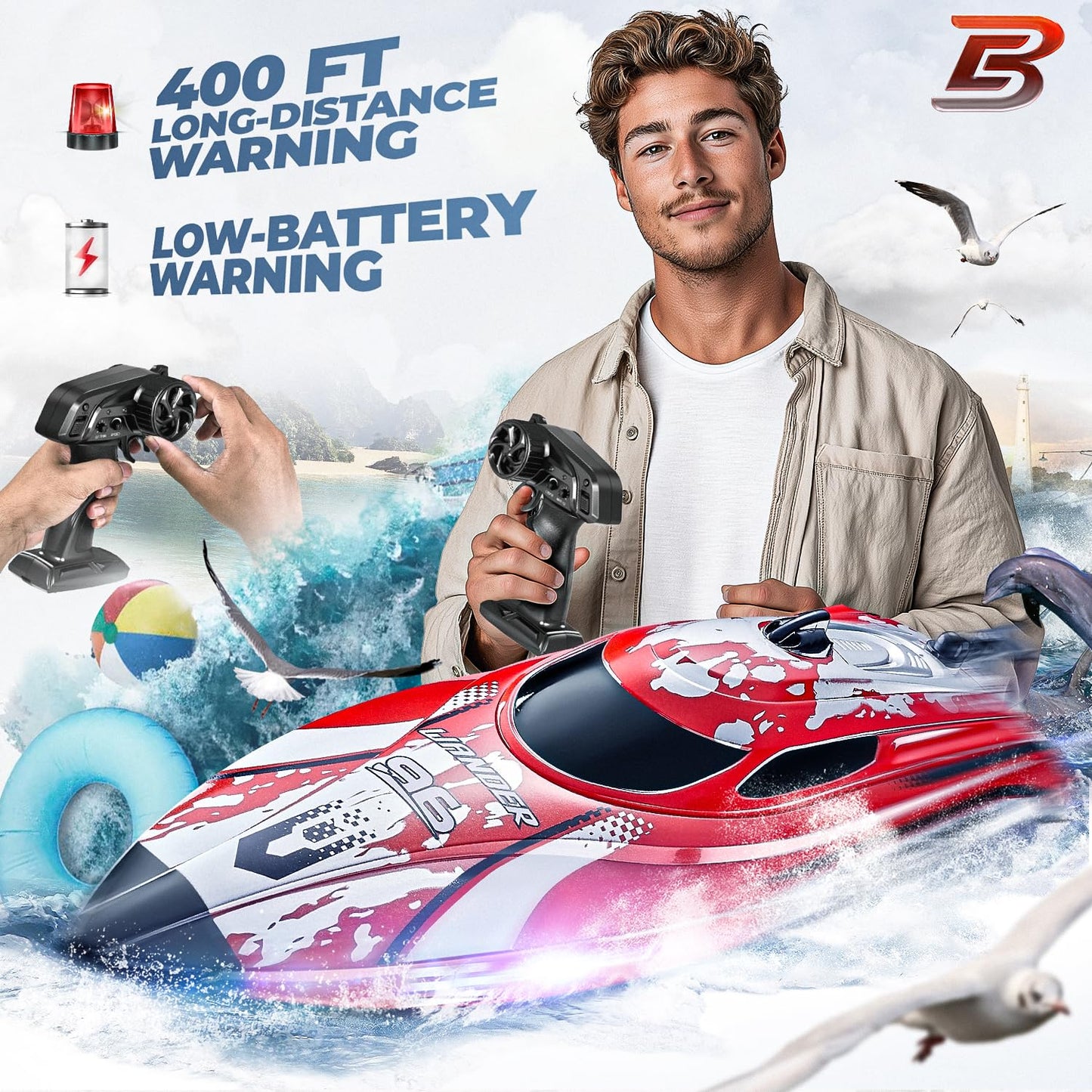 BEZGAR RC Boat, 12 inch Remote Control Boat for Kids and Adults, 25 KPH Fast RC Speed Boats with 700mAh Battery, Ideal Waterproof Toy Boats for Lakes & Pools - TX126 Red