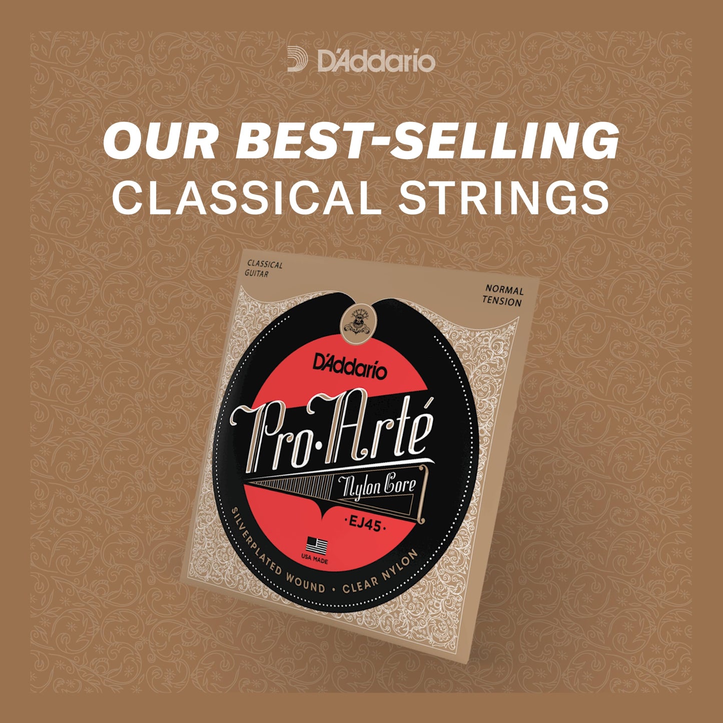 D'Addario EJ46-3D Pro-Arte Nylon Classical Guitar Strings, Hard Tension, 3 Sets