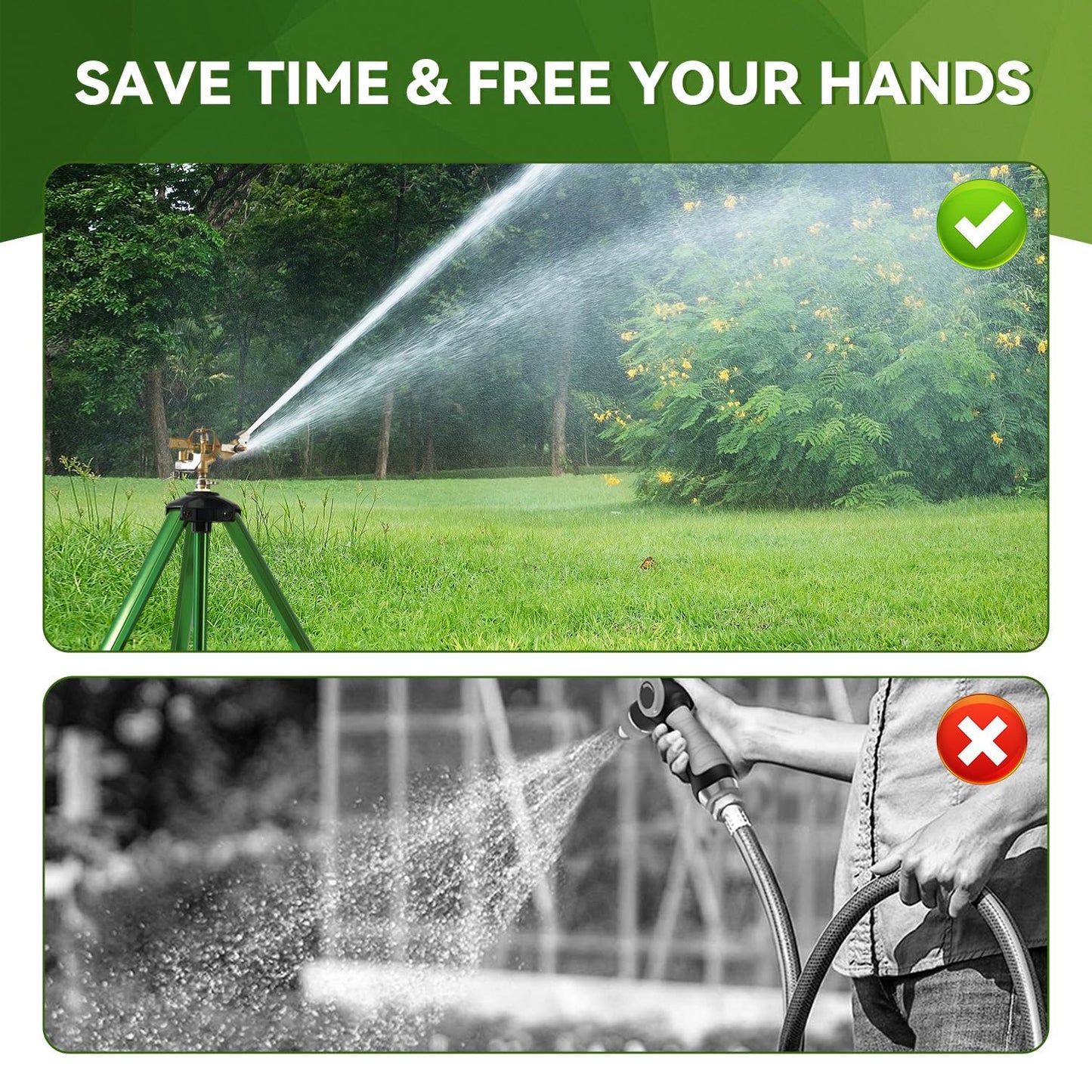 Tripod Sprinklers for Yard,Nalupatio Impact Sprinkler on Tripod Base,Heavy Duty Brass Sprinklers,270 Degree Large Area Irrigation,3/4 Inch Connector Sprinkler with Legs Flip Locks for Lawn/Yard,1 Pack