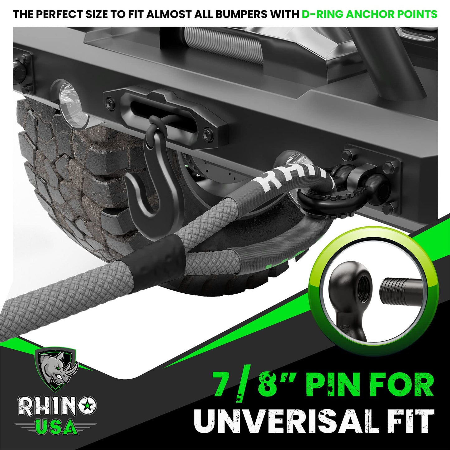 Rhino USA D Ring Shackle 2 Pack (41,850lb Break Strength) – 3/4” Shackle with 7/8 Pin for use with Tow Strap, Winch, Off-Road Truck Vehicle Recovery, Best Offroad Towing Accessories (Black)