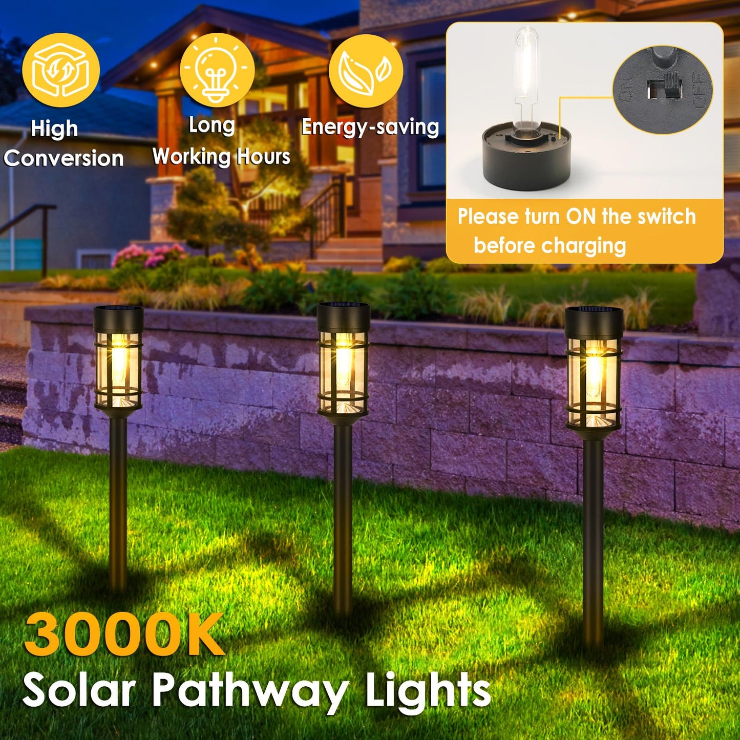 8 Pack Solar Lights Outdoor Waterproof, LED Solar Pathway Lights Decorative Solar Garden Lights Landscape Lighting for Yard, Walkway, Driveway, 3000K