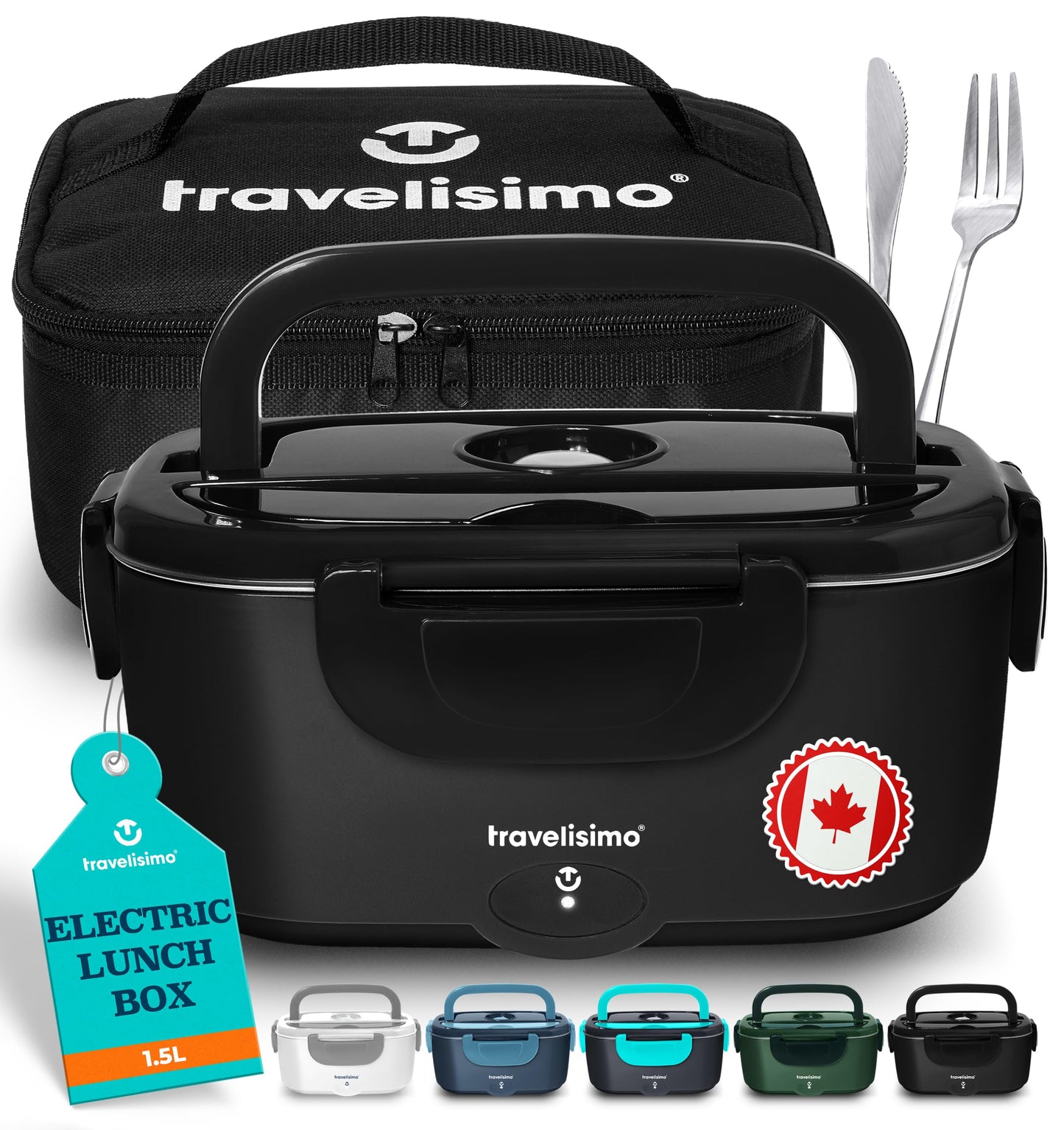 TRAVELISIMO Electric Lunch Box Food Heater, 80W 1.5L Portable Microwave 12V/24V/110V Heated Lunch Box for Men & Women, Stainless Steel Portable Food Warmer Lunch Box for Car/Truck/Office