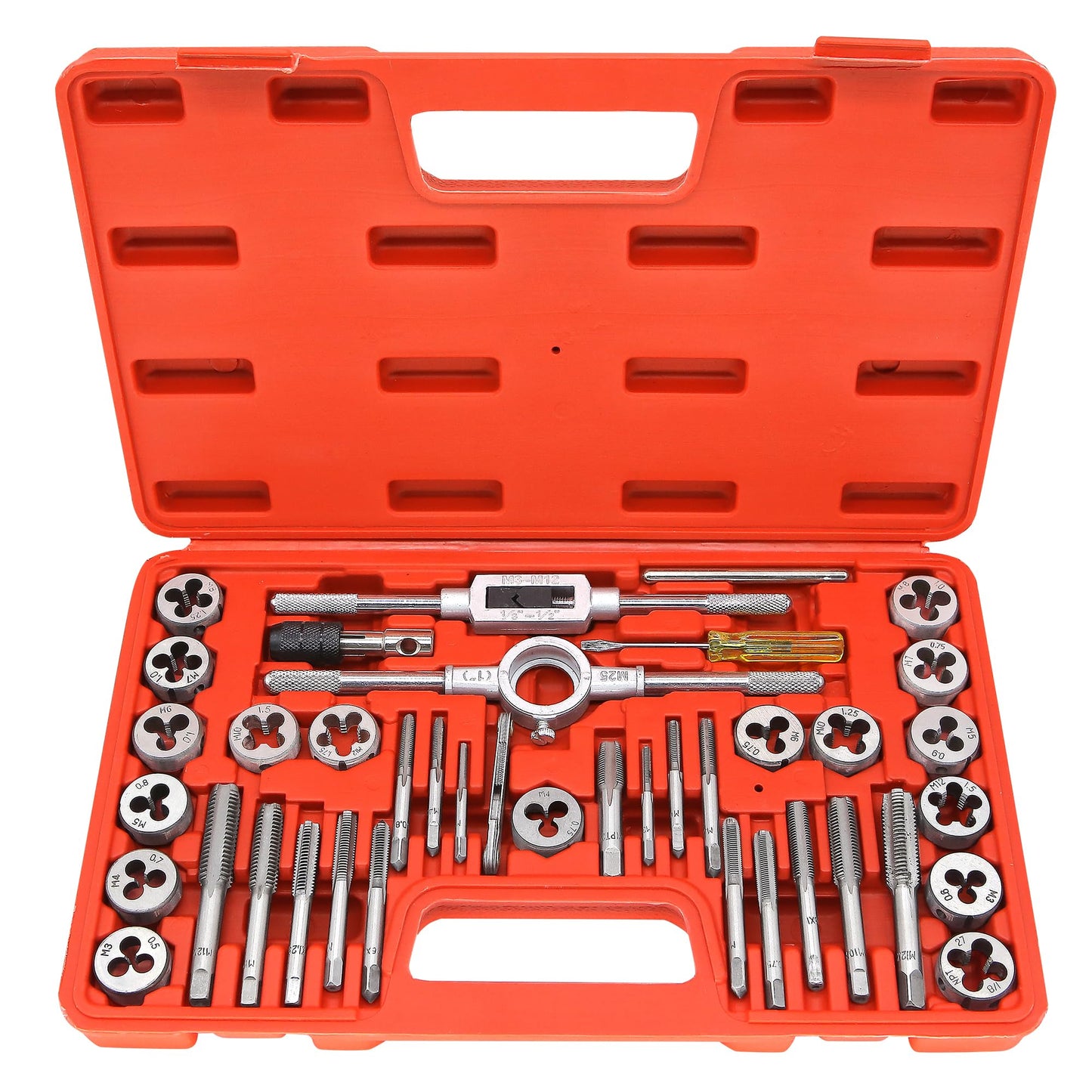 Axelord 40PCS Tap and Die Set, Metric Screw Threads M3, M4, M5, M6, M7, M8, M10, M12, Both Coarse and Fine Types | Essential Threading Tool Kit with Complete Handles, Accessories and Case