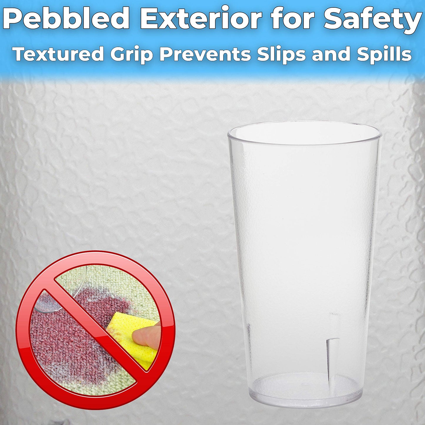 Restaurant Grade, BPA-Free 12oz Clear Plastic Cups 24pk. Super Durable, Break Resistant Drinking Glasses for Cafe, Party, Catering. Reusable, Stackable Tumblers with Textured Grip Design