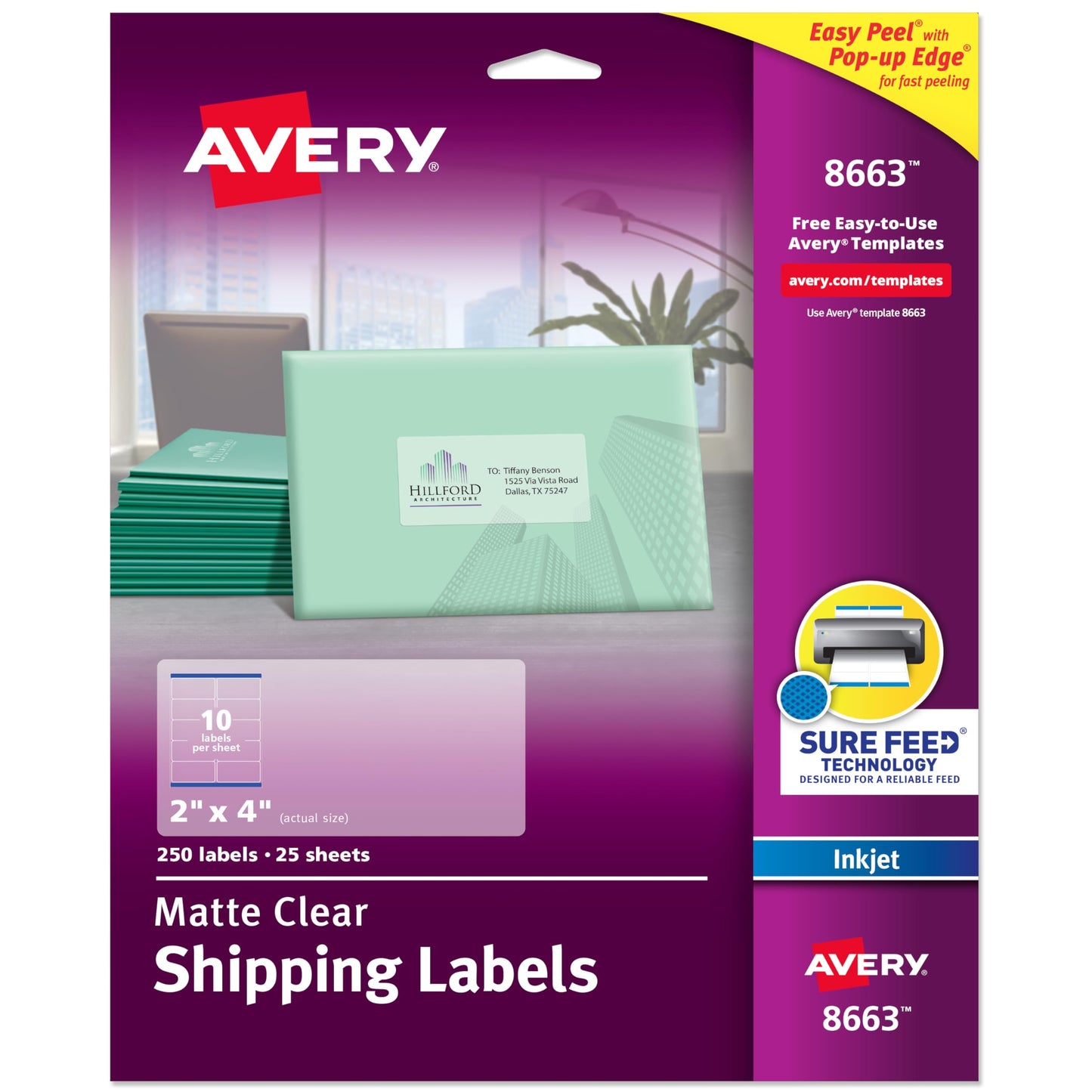 Avery Ink Jet Clear Address Labels, 2" x 4", 250 per Pack (8663)