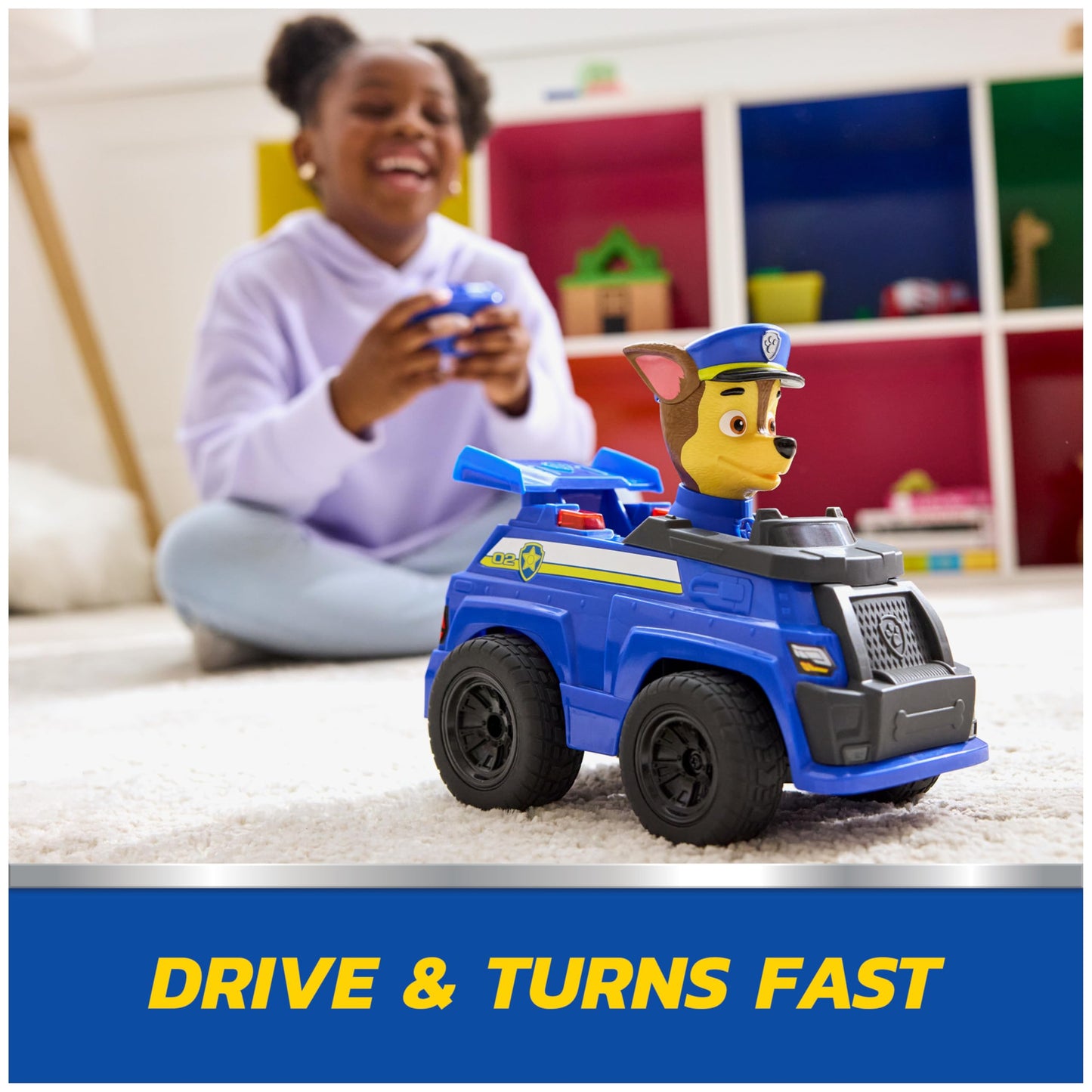 PAW Patrol Chase RC Action Cruiser, Remote Control Car with LED Lights & Easy-Steer Controller, Pretend Play Kids Toys for Boys & Girls Ages 3 and Up