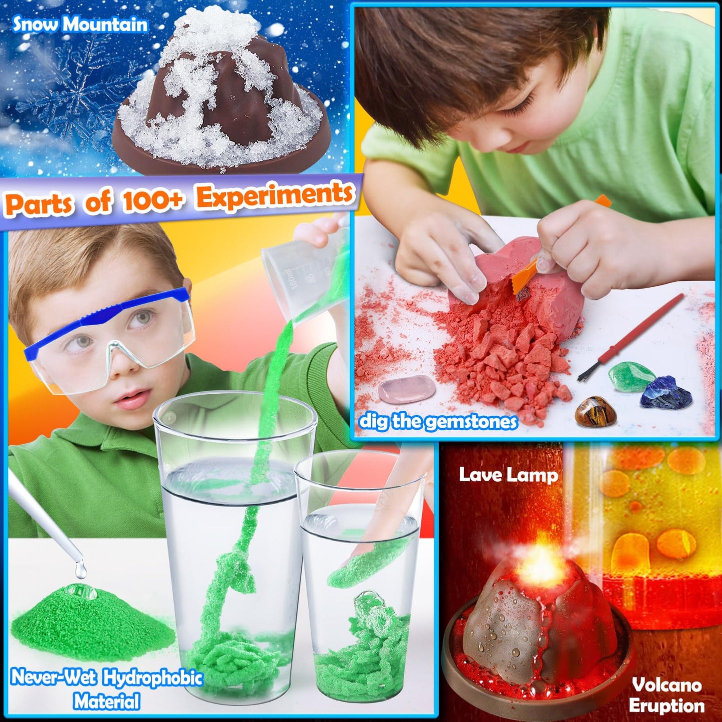 UNGLINGA 100+ Science Lab Experiments Kit for Kids, STEM Activities Educational Scientist Toys Gifts Chemistry Set, Gemstone, Volcano, Glowing Worms, Fizzy Reaction