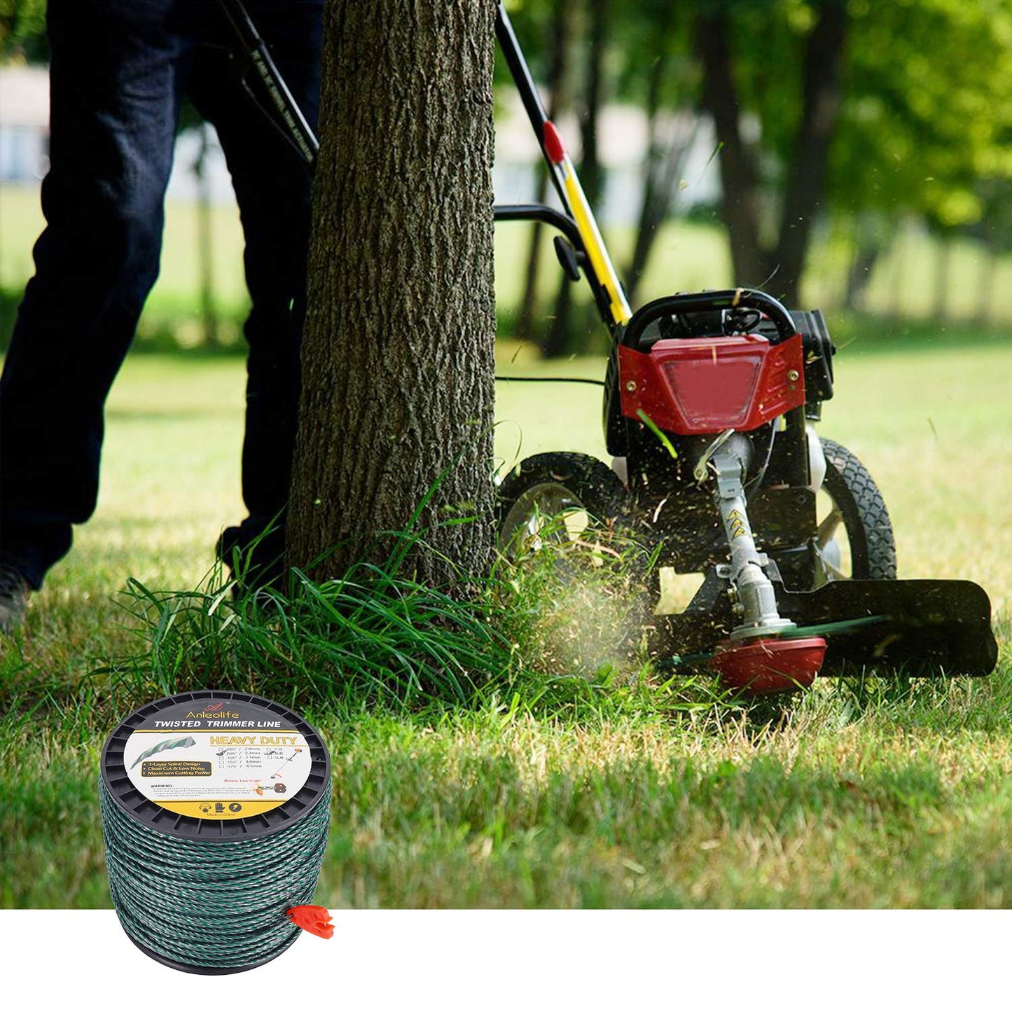 A ANLEOLIFE 3-Pound Heavy Duty Twisted .095-inch-by-1181-ft Dual Core String Spiral Trimmer Line Spool,with Built-in Line Cutter