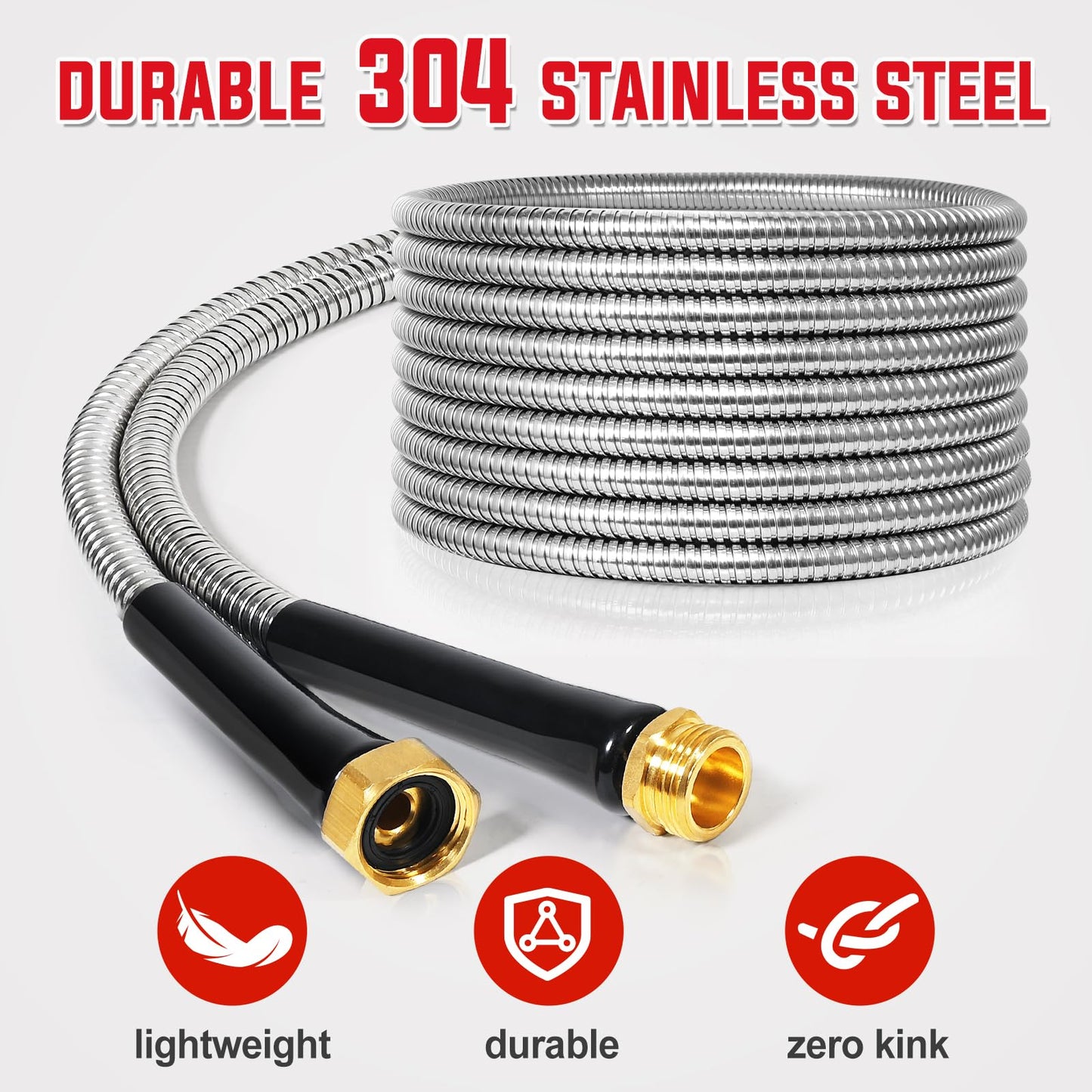 YAMATIC 75FT Stainless Steel Garden Hose with 10 Pattern Spray Nozzle, Heavy Duty Metal Water Hose, Kink-Free, Rust Resistant Hose for Yard, Lawn, RV, Outdoor