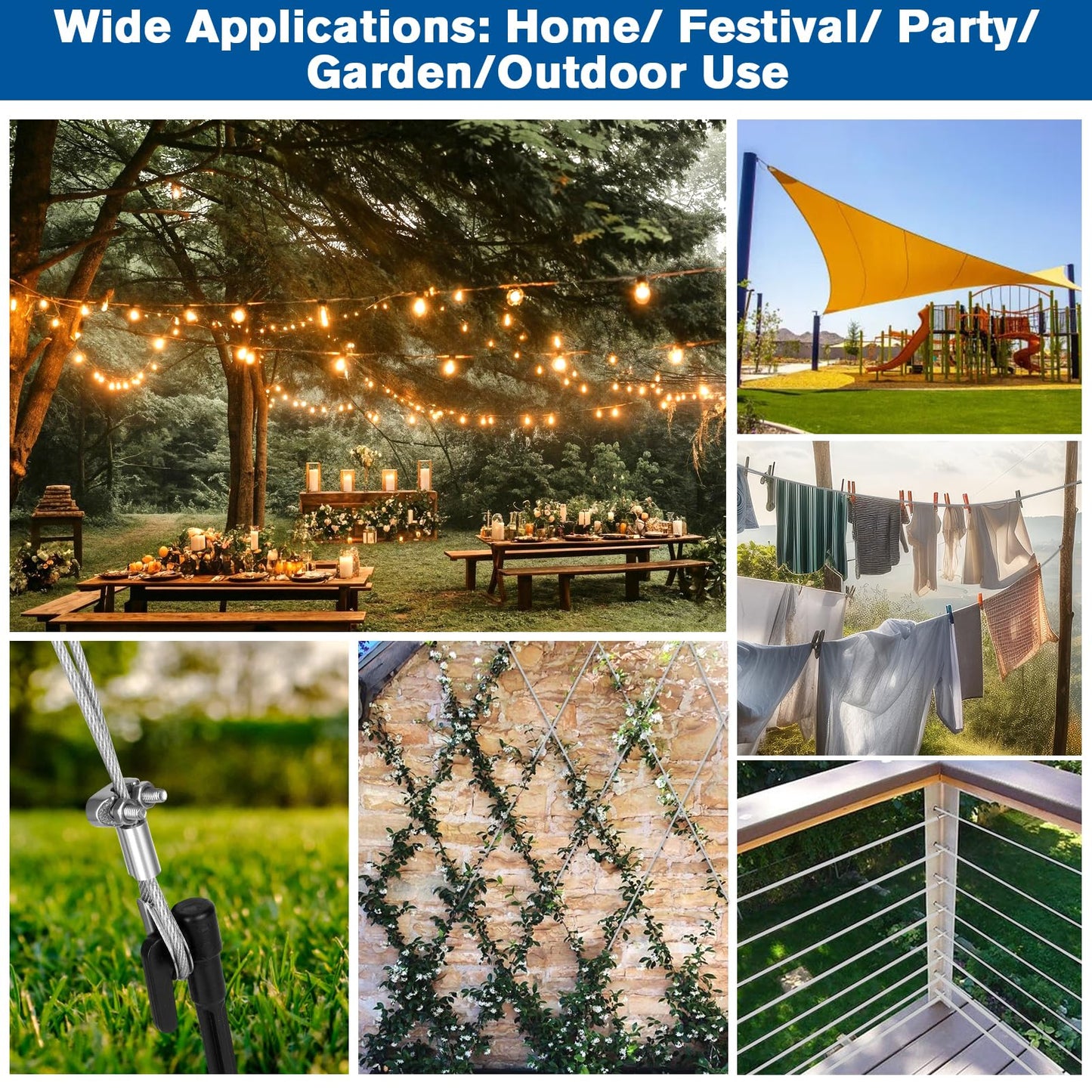 220FT 1/8" Wire Rope Kit - 304 Stainless Steel Cable with Turnbuckles for Cables Wire, Vinyl Coated Hanging Wire for Outdoor String Lights, Camping, Garden Trellis, Hanging Clothes, Pictures, Curtain