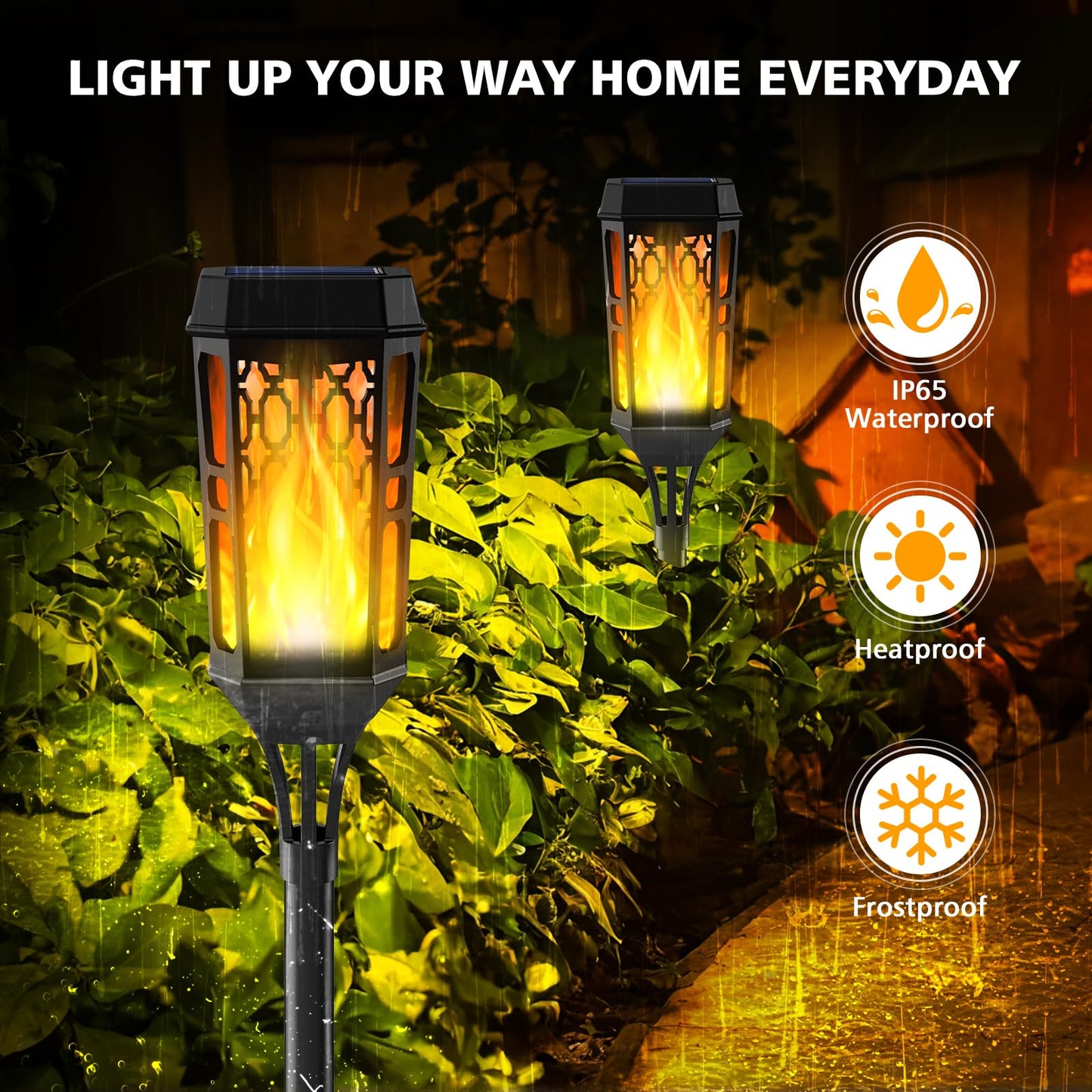 Solar Torch Flame Lights, LED Solar Lights Outdoor with Flickering Flame, IP65 Waterproof Solar Pathway Lights Landscape Decoration Lighting for Garden Lawn Patio Yard Outdoor Decorations (4)