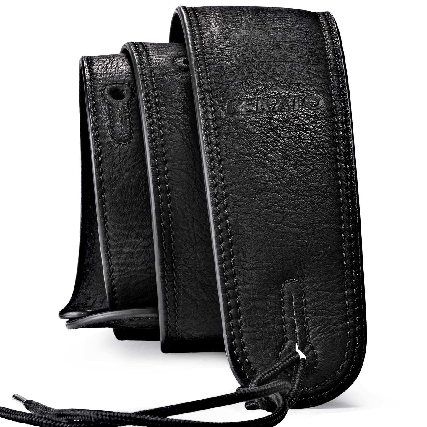 LEKATO 2.5" Wide Padded Leather Guitar Strap, Adjustable Length 41" to 51", Black
