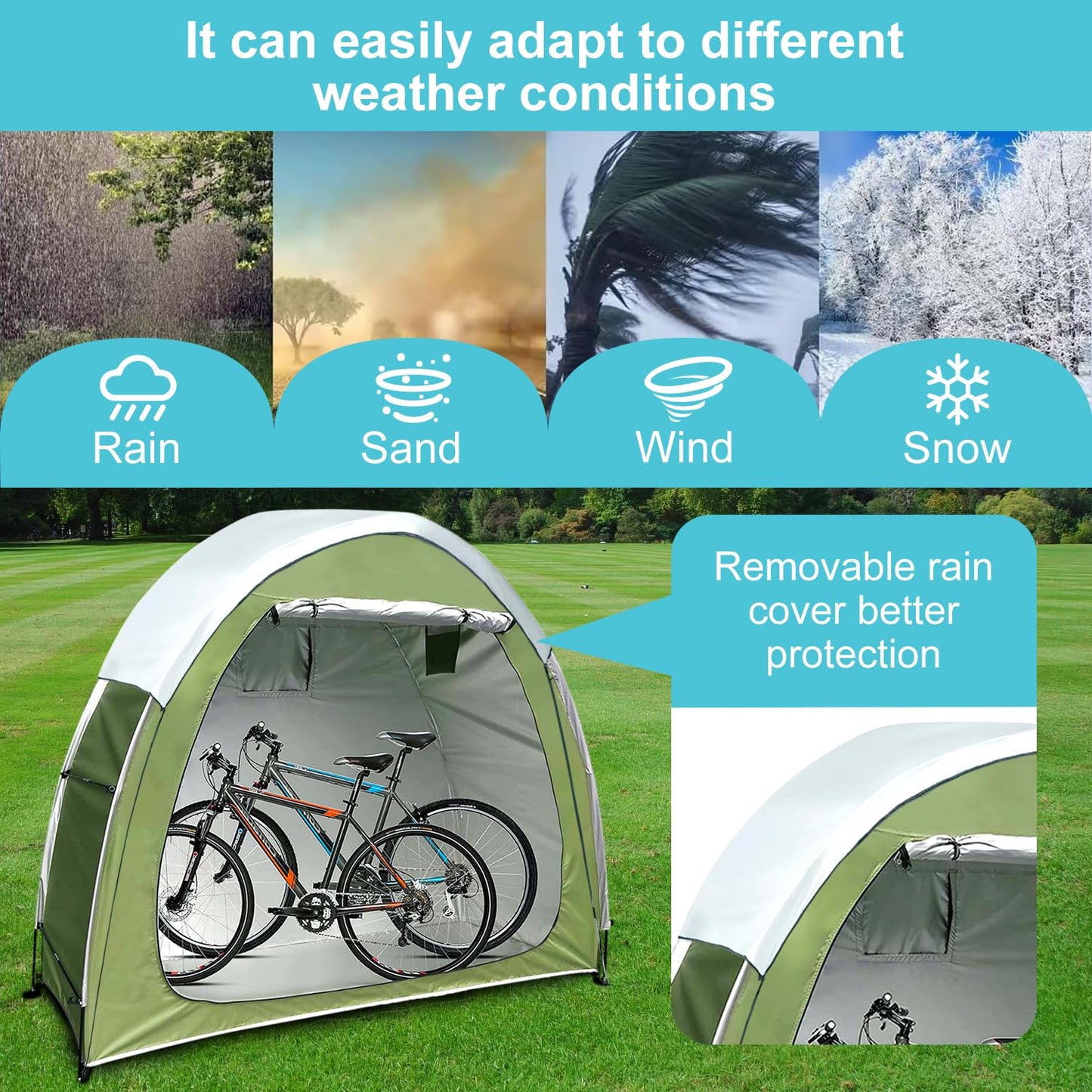 Bike Storage Tent Portable & Waterproof Bicycle Shed for 2 Bikes with Rain Cover, Heavy Duty Outdoor Bike Shelter Cover Backyard Storage