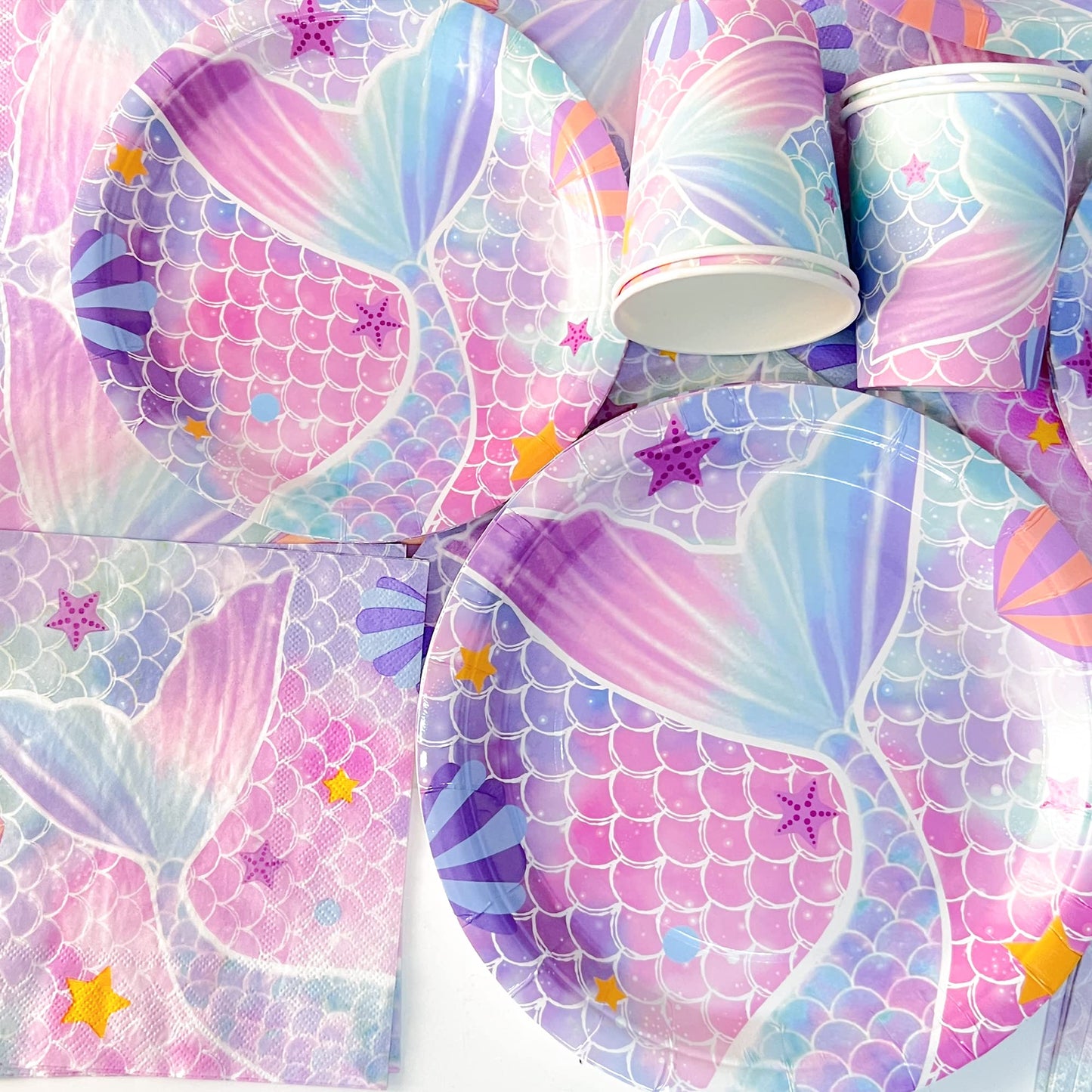 Mermaid Party Supplies - Mermaid Birthday Party Decorations Including Plate, Napkin, Cup, Tablecover, Happy Birthday Backdrop, Balloon Arch Kit for Girls Baby Shower Decor, Serves 20