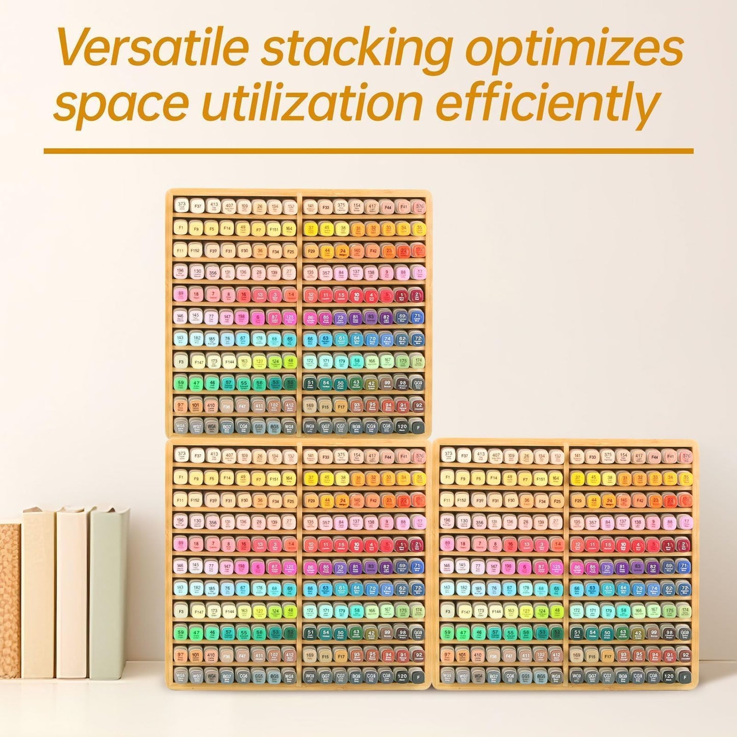 walowalo Marker Organizer Hold 176 Markers Bamboo Pen Holder Art Supply Pencil Storage 22 Compartments All-in-One Alcohol Marker Storage for Home Office Desk Classroom Birthday Gifts