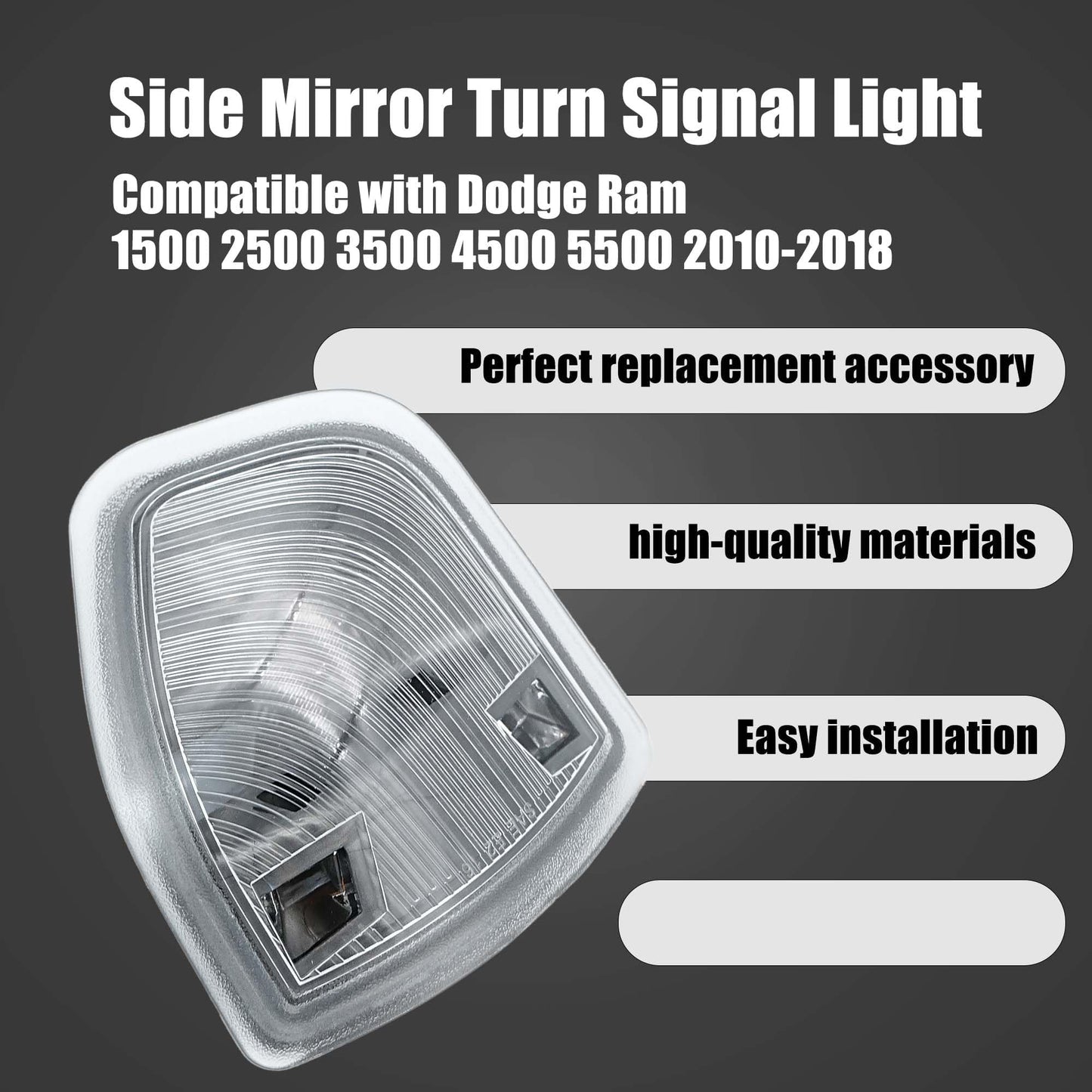 LEVANLIGHT 1 Pair LED Side Mirror Turn Signal Light, Left & Right Lamps Clear Cover Lens Compatible with Dodge Ram 1500 2500 3500 4500 5500 2010-2018, Replace# 68302828AA 68302829AA