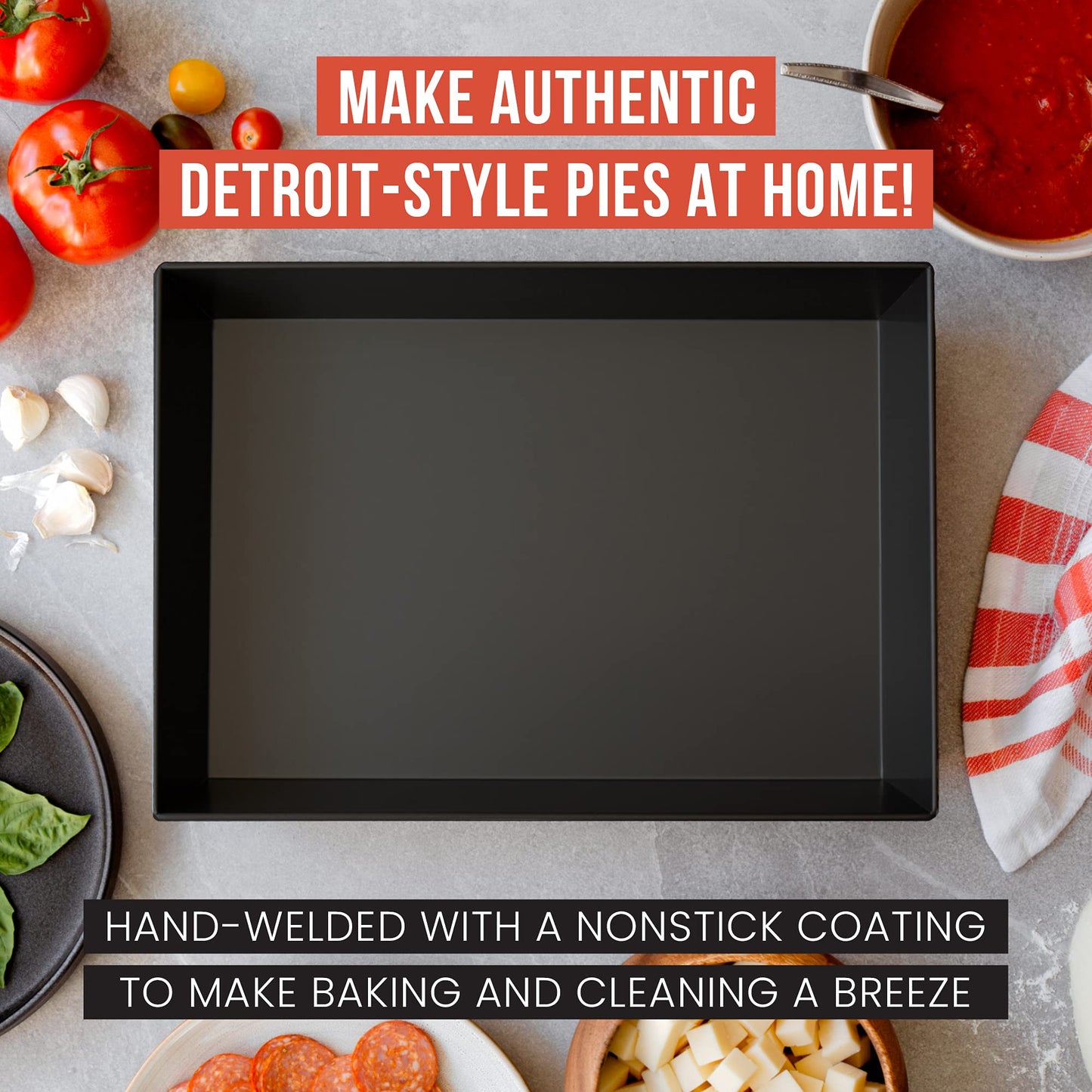 Chef Pomodoro Detroit Style Pizza Pan, 14 x 10-Inch, Hard Anodized Aluminum, Pre-Seasoned Bakeware Kitchenware
