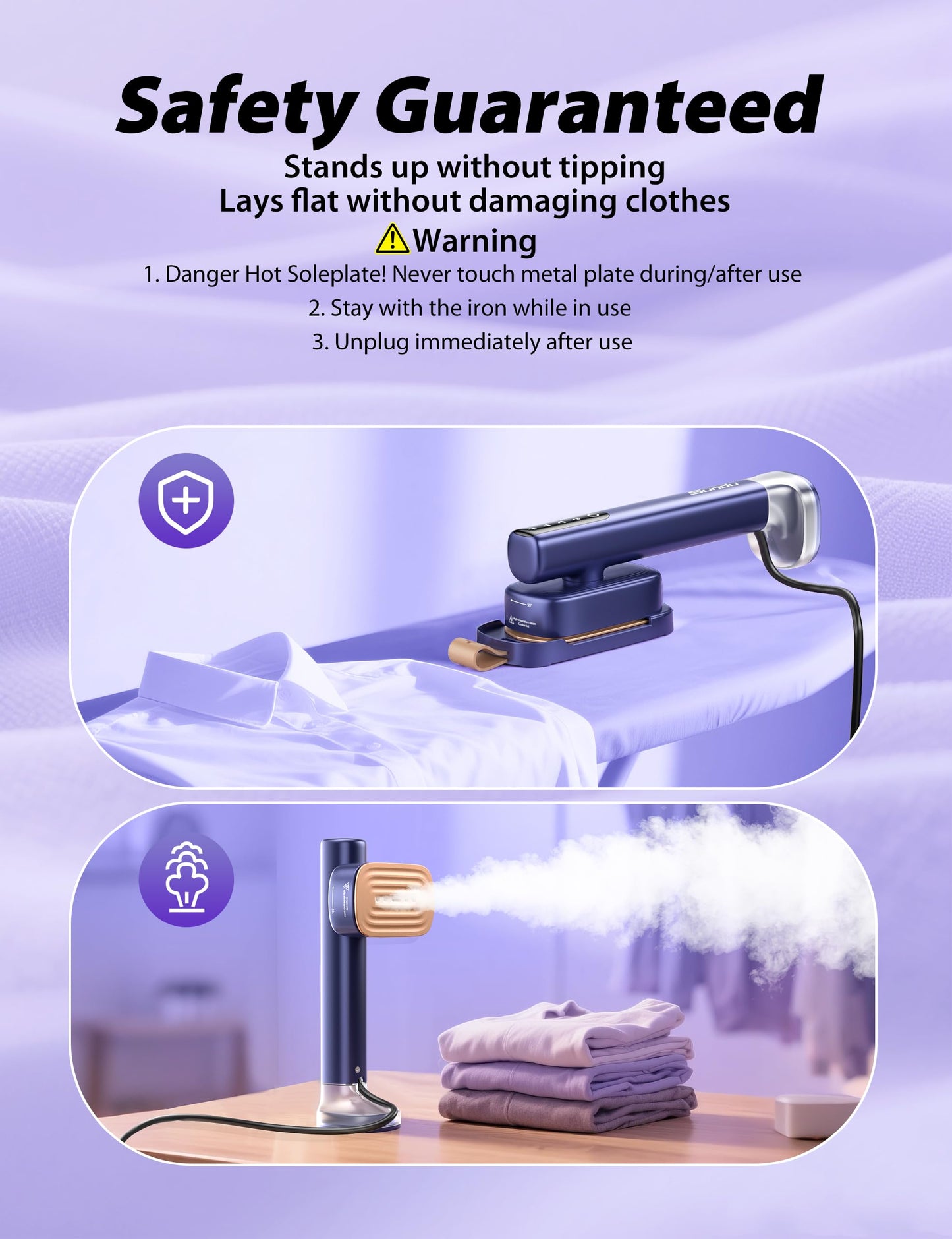 Steamer for Clothes Portable Handheld Garment Steamer,15s Fast Heat-up,180ml Tank,Steamer Ironing Gloves,35 Minutes of Continuous Ironing for Travel and Home(Navy Blue)