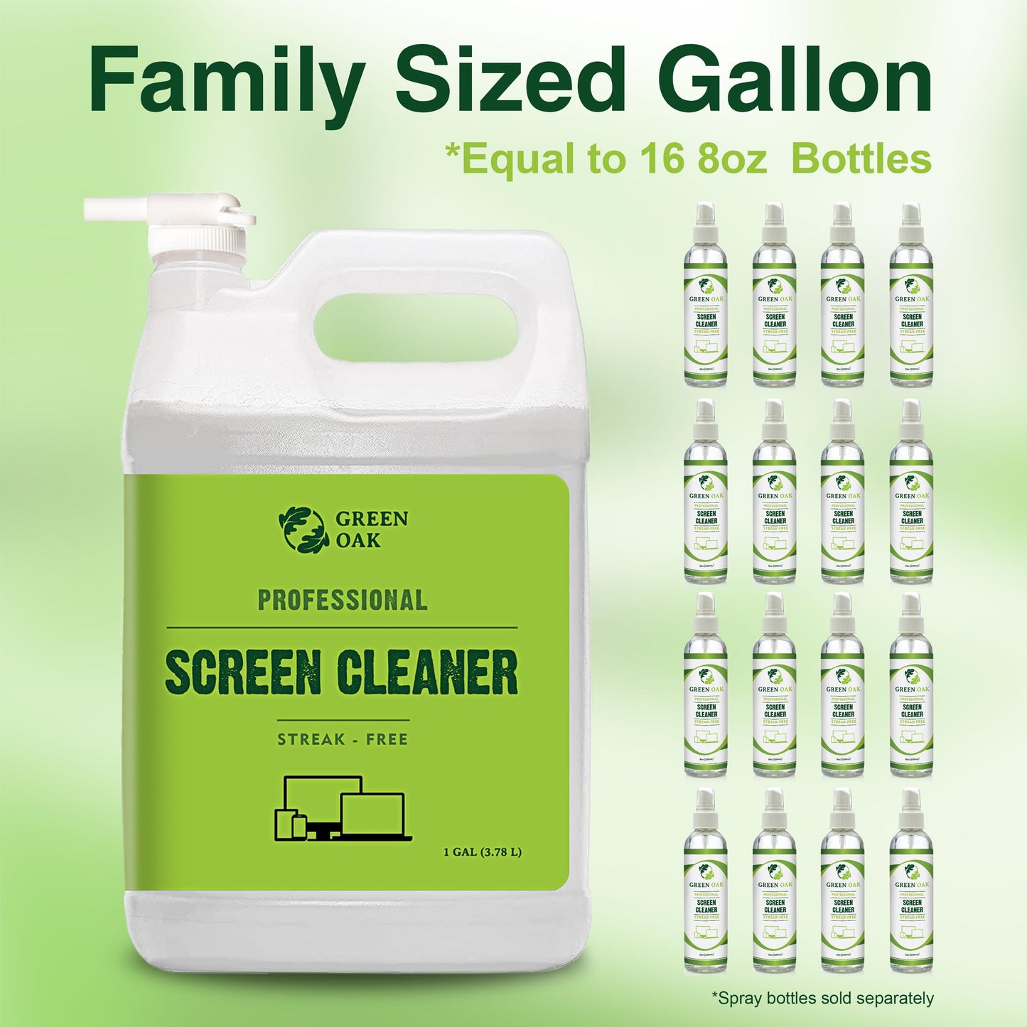 Green Oak Screen Cleaner Refill Professional Screen Cleaner Spray - Best for LCD & LED TV, Tablet, Computer Monitor, Phone - Safely Cleans Fingerprints, Dust, Oil (1 Gallon)