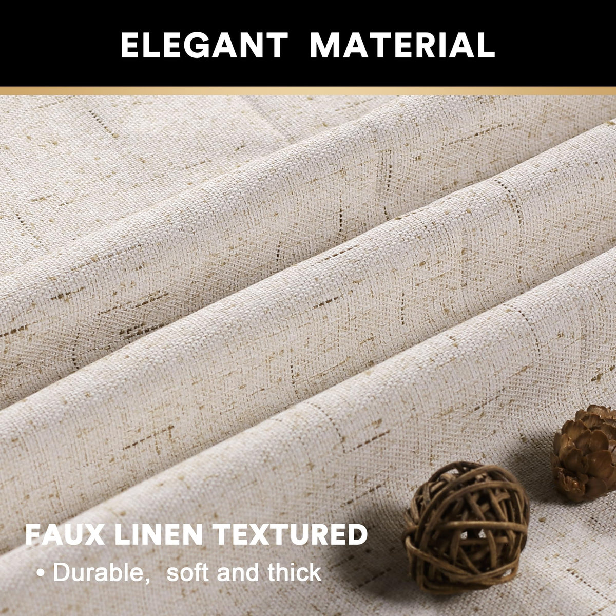 PrinceDeco 100% Blackout Linen Textured Curtains for Bedroom Natural Grommet Room Darkening Curtains & Drapes for Living Room Thermal Insulated with White Liner,2 Panel Sets, 52x96 Inch