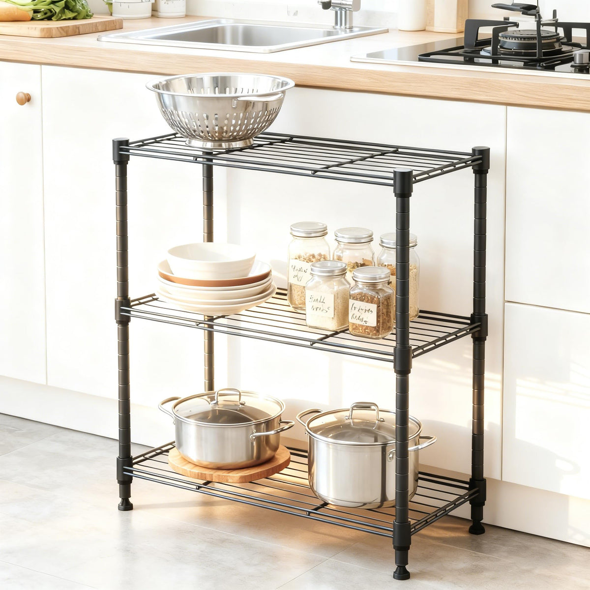 MZG 450 lbs Steel Storage Shelving 3-Tier Utility Shelving Unit Steel Organizer Wire Rack for Home,Kitchen,Office 30 D x 45 W 67 H (cm)