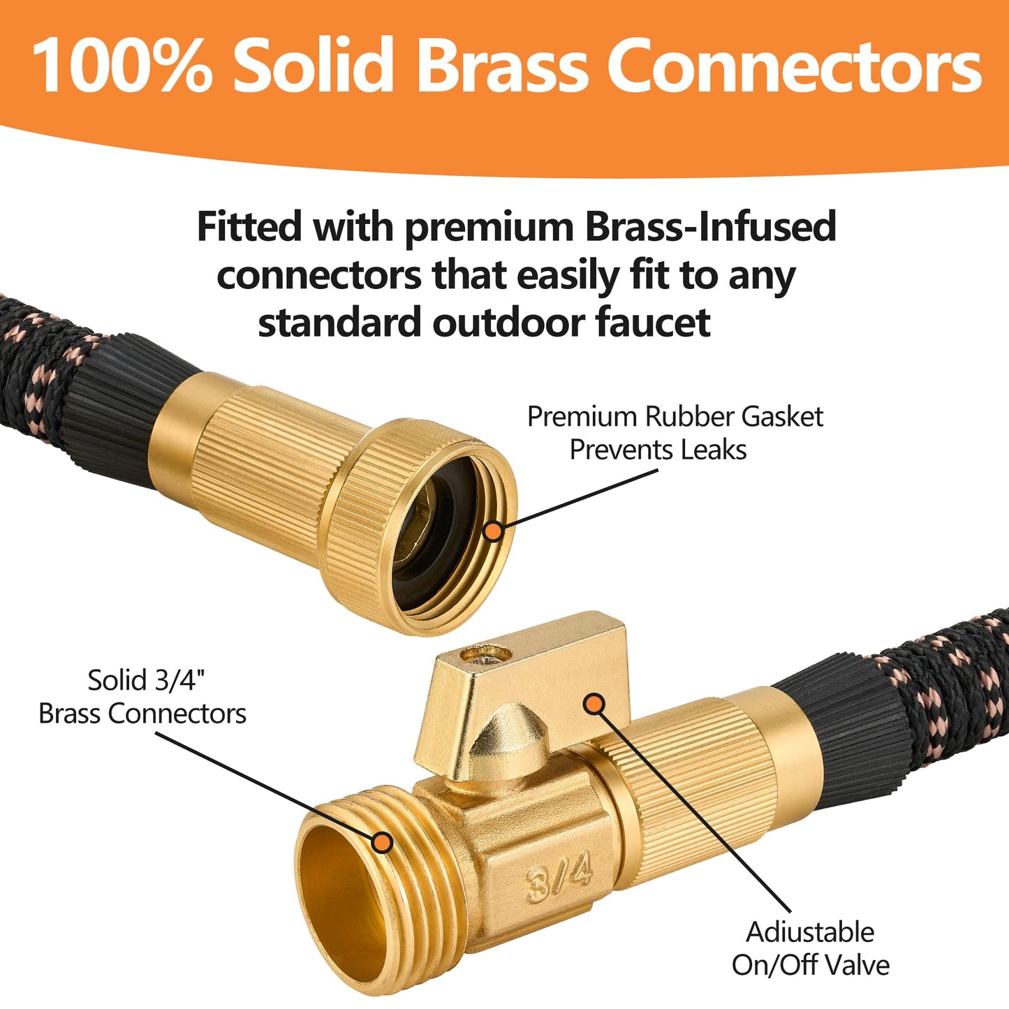 100 Foot Garden Hose – 2026 Upgarded Expandable Garden Hose w/10 Pattern Spray Nozzle, 650psi Brass 3/4” Fittings – Lightweight, Durable, Kink-Free, Retractable Water Hoses for Gardening(Black Gold)