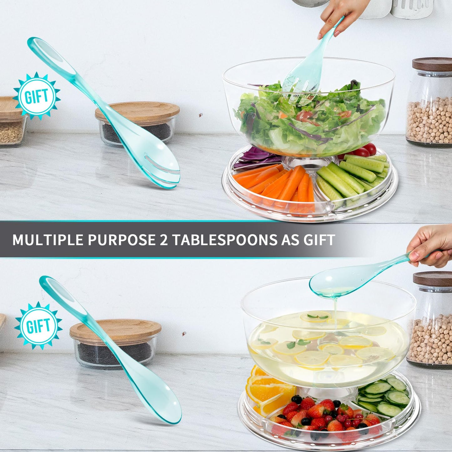 Cake Stand with Demo Cover, 6 in 1 Multi-Functional Serving Platter Display Stand for Christmas Wedding Party, Acrylic Cake Plate/Salad Bowl/Dessert Platter, BPA-Free, Send 1 Fork and 1 Spoon