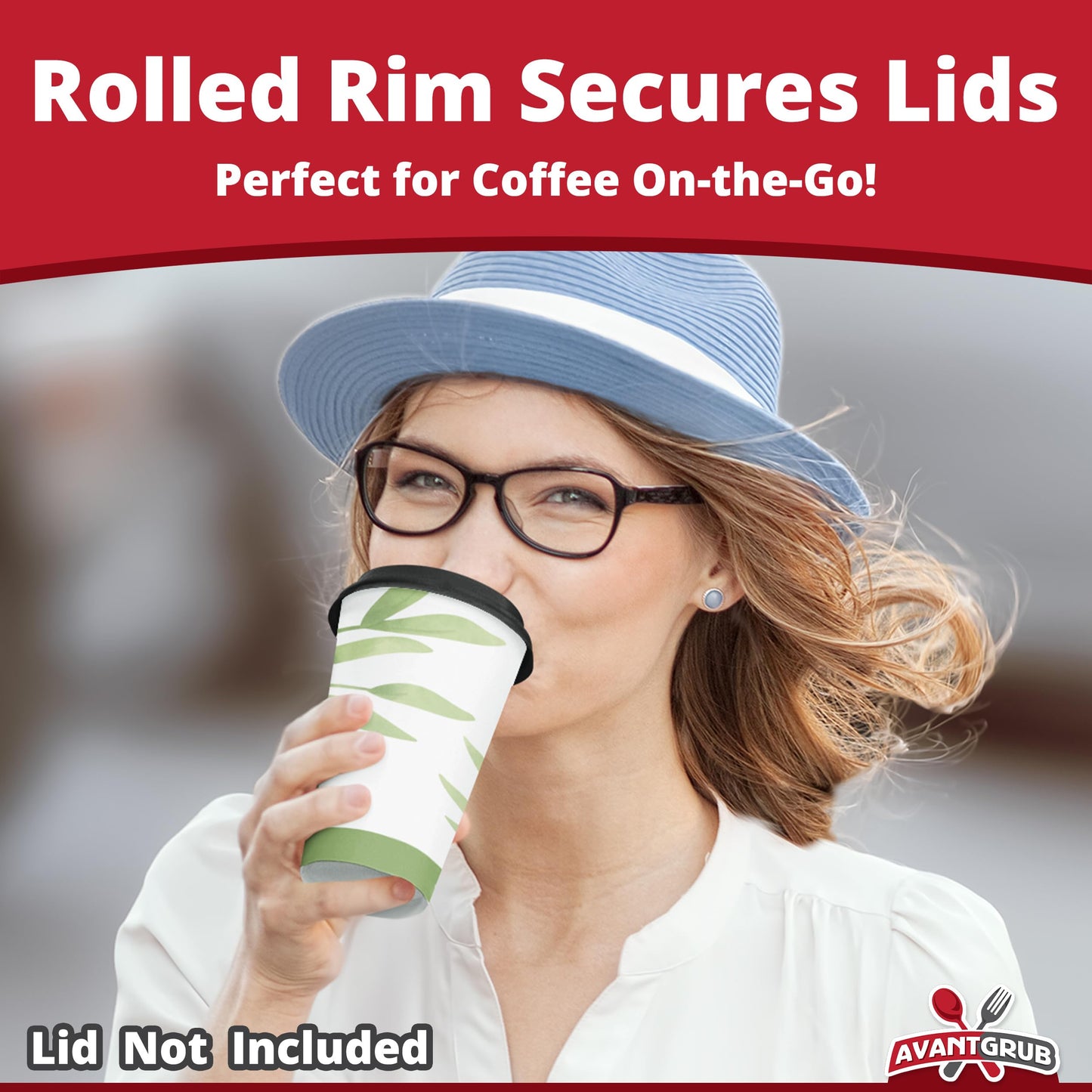Avant Grub Biodegradable & Compostable 12 Oz Paper Coffee Cups. 100 Pack. Medium Sized, PLA Lined Disposable Beverage Cups For Hot & Cold Drinks. For Shops, Kiosks, Concession Stands & More.