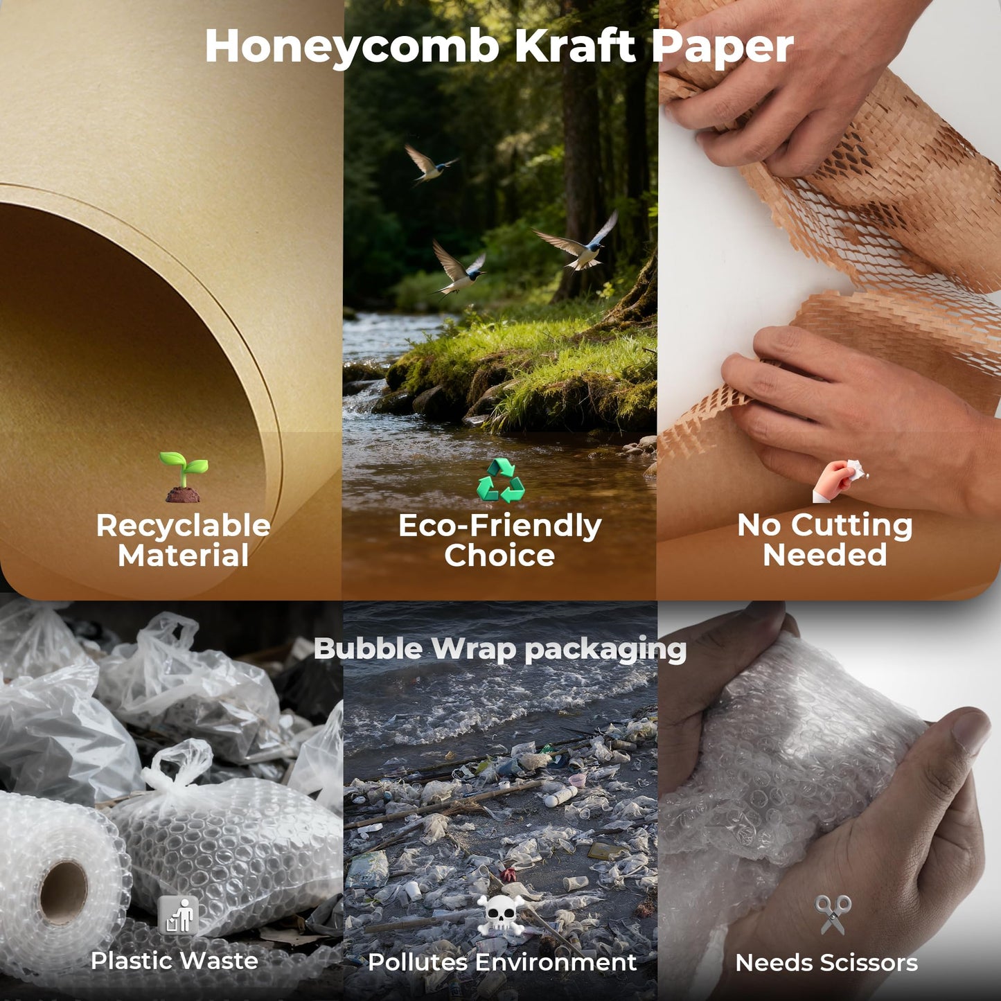 Tera Honeycomb Packing Paper Eco-friendly: 15"x200' Recyclable Cushioning Wrap for packaging Moving Supplies Shipping Boxes Gift Wrapping Paper Alternative to Bubble Wrap with 20 Fragile Sticker