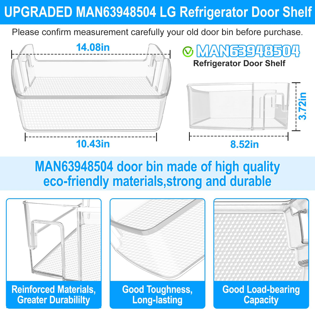 UPGRADED MAN63948504 Refrigerator Door Shelf Bin Compatible with LG Refrigerator Door Shelf Replacement Parts LFCC22426S LFXC22526D LFXS26973S MAN63948504 Kenmore LG Fridge Door Basket Door Shelves