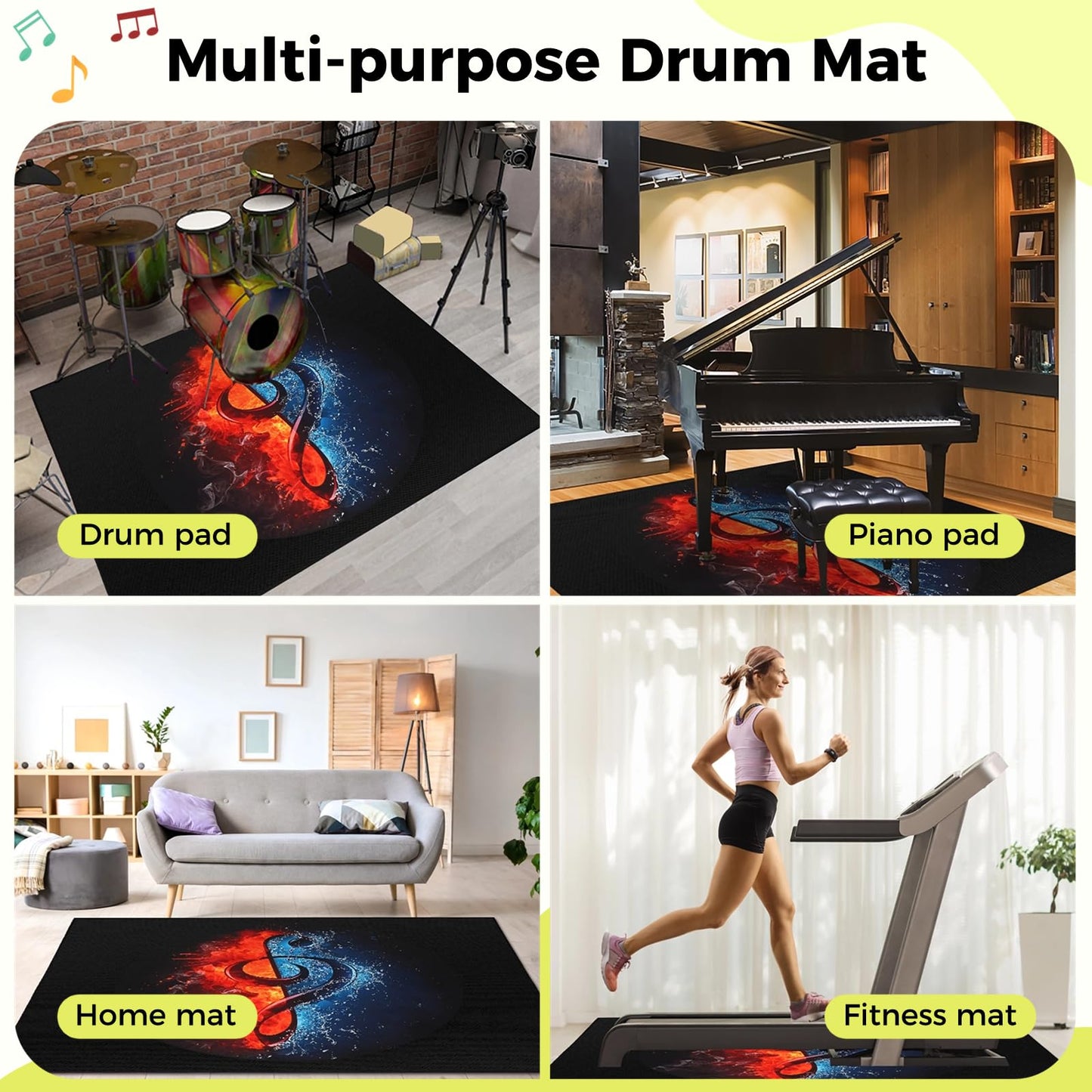 Anjetan Drum Rug, Drum Mat, Electrical Drum Carpet Soundproof Rug Pads Drum Accessories for Electric Drums Jazz Drum Set, Gift for Drummers, Drum Accessories, 47” x 63”