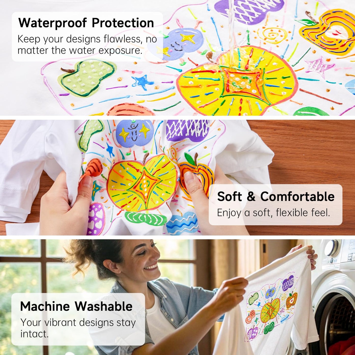 Shuttle Art 3D Textile Paint Machine Washable, 24 Fabric Paints Washable with Brushes, Templates, 3D Textile Paints with Metallic, Neon and Glitter Colours, Fabric Paints Washable Children for T-Shirt