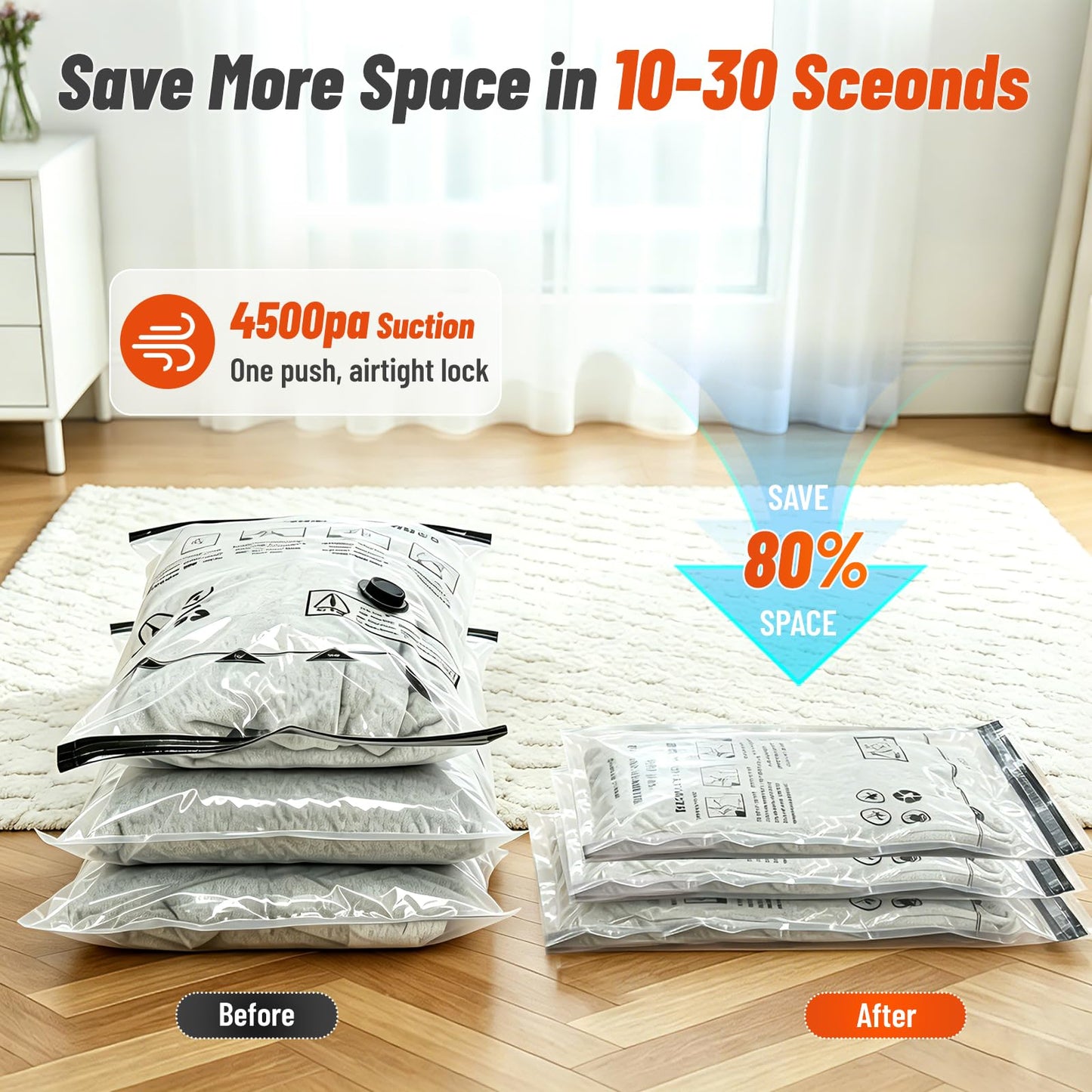 Vacuum Seal Bags for Clothing Travel and Home Storage, Travel Vacuum Bags with Wireless Electric Pump, Space Saver Compression Packing Cubes for Luggage Suitcase Bedding Blankets Clothes, 12 Pack