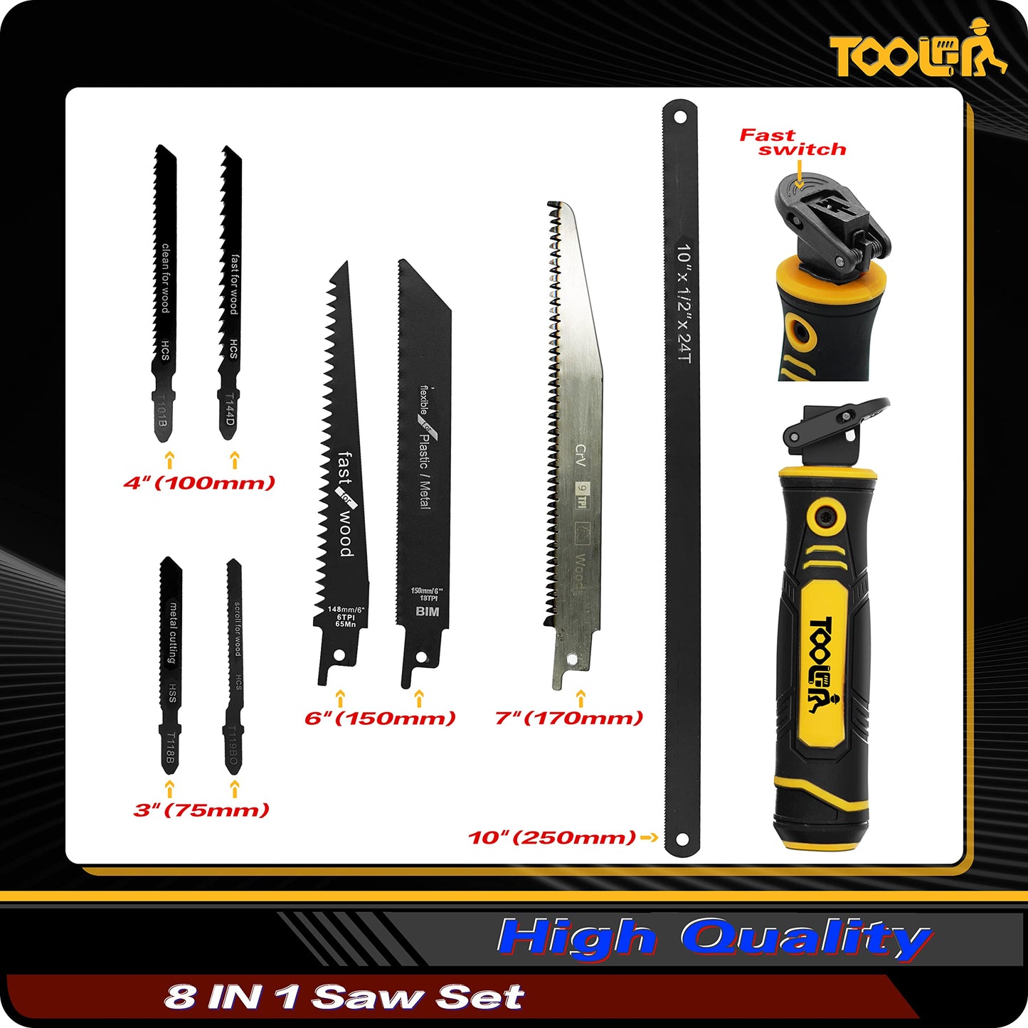 TOOLAN: 8-in-1 Multi Blades Hand Saw, Drywall Cutter Saw. Hackwaw. Long Blade Hand Saw for Cut, Sheetrock, Wood, Metel, Plastic, Plywood. Portable Hand Saw