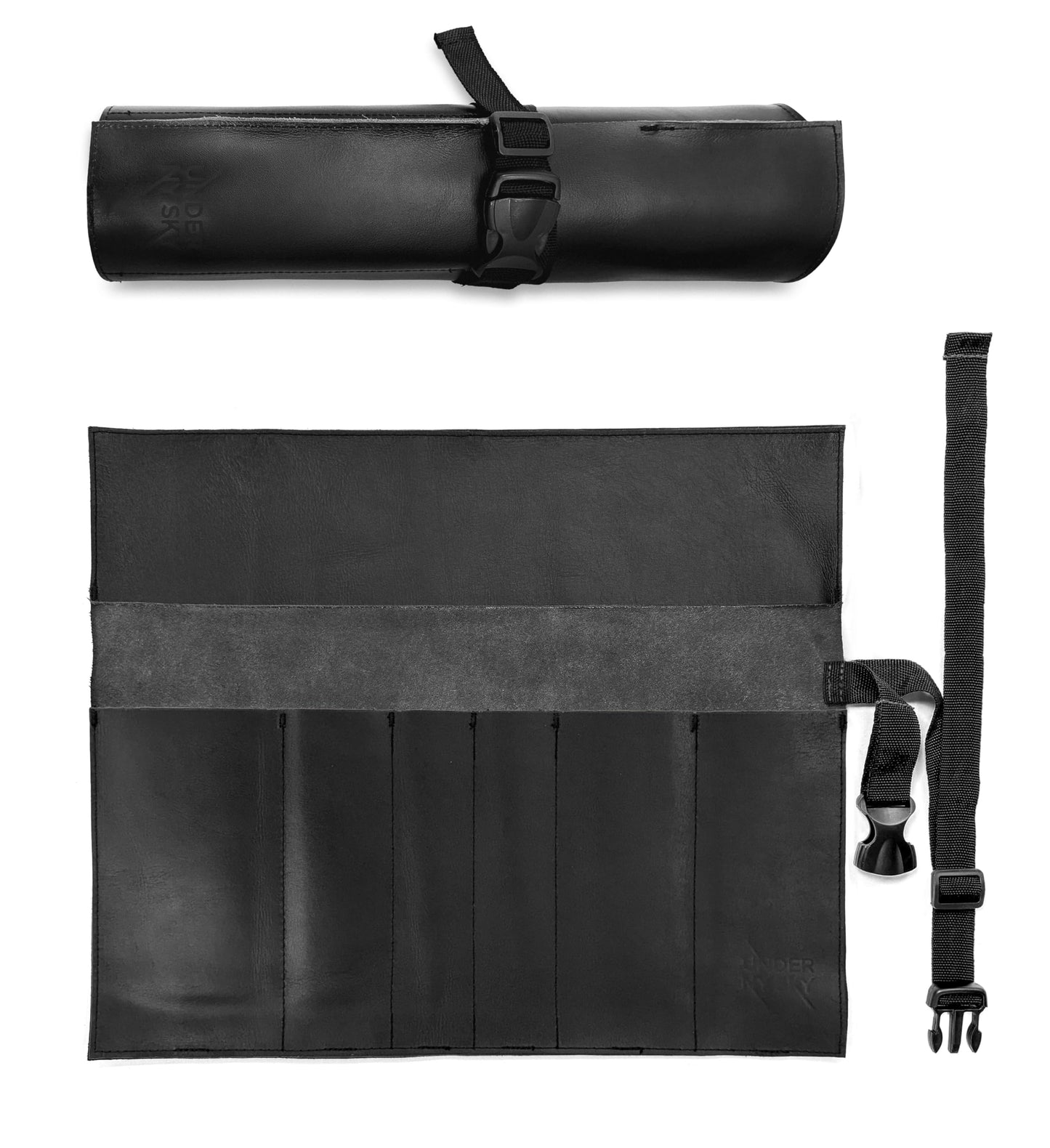 Under NY Sky Genuine Leather Knife Roll Case - 6 Slots - Real Leather Pouch - Portable Bag for Cooking Tools, Utensils, Cutlery Knives, Brushes - Chefs, Kitchen, Travel, Gift (Knife Roll Black)