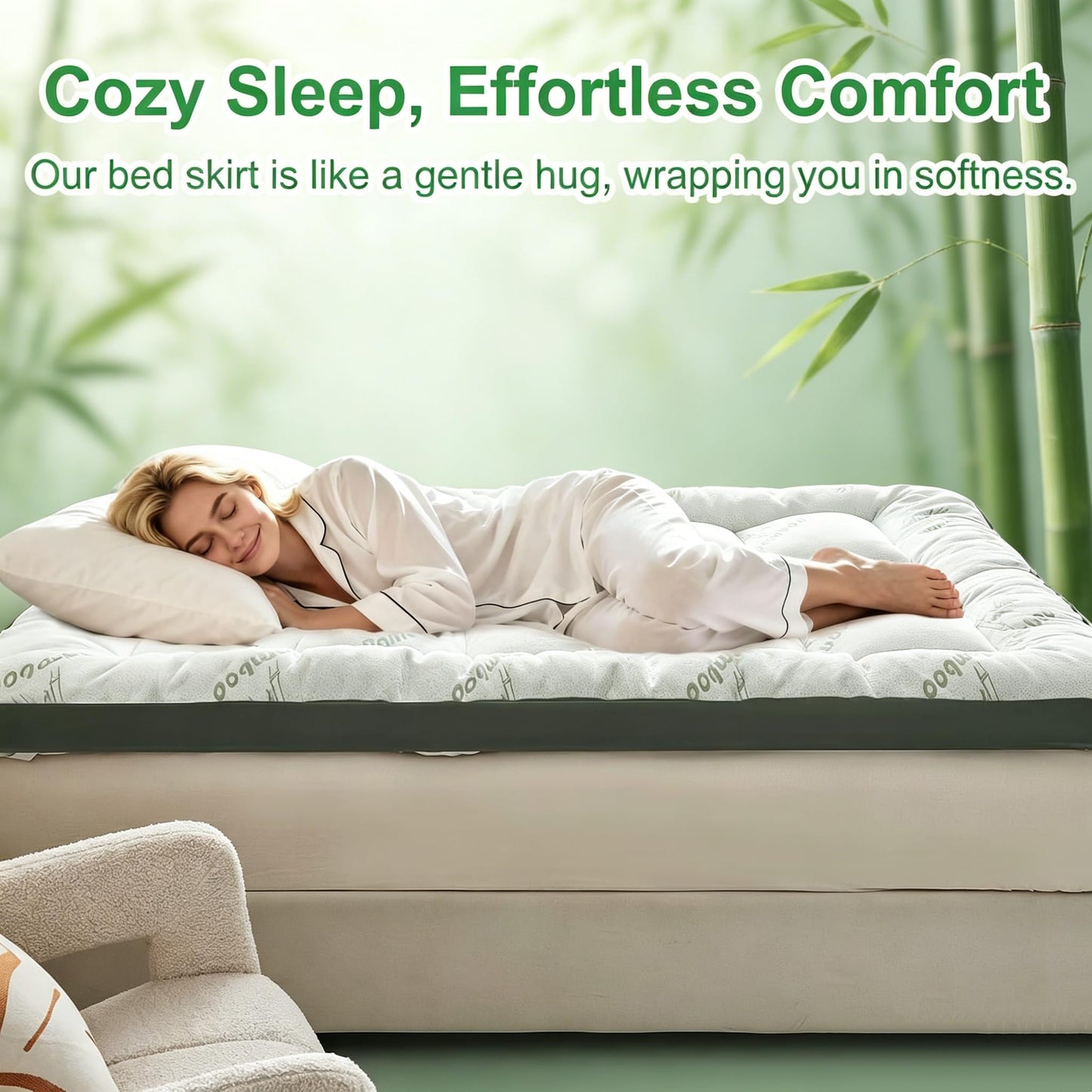 Swtmerry Extra Thick Mattress Topper Queen Size - 1000GSM Cooling Bamboo Mattress Pad Cover - Soft & Plush Mattress Protector - Pillow Top Bed Topper for Firm Mattress,60"x80"