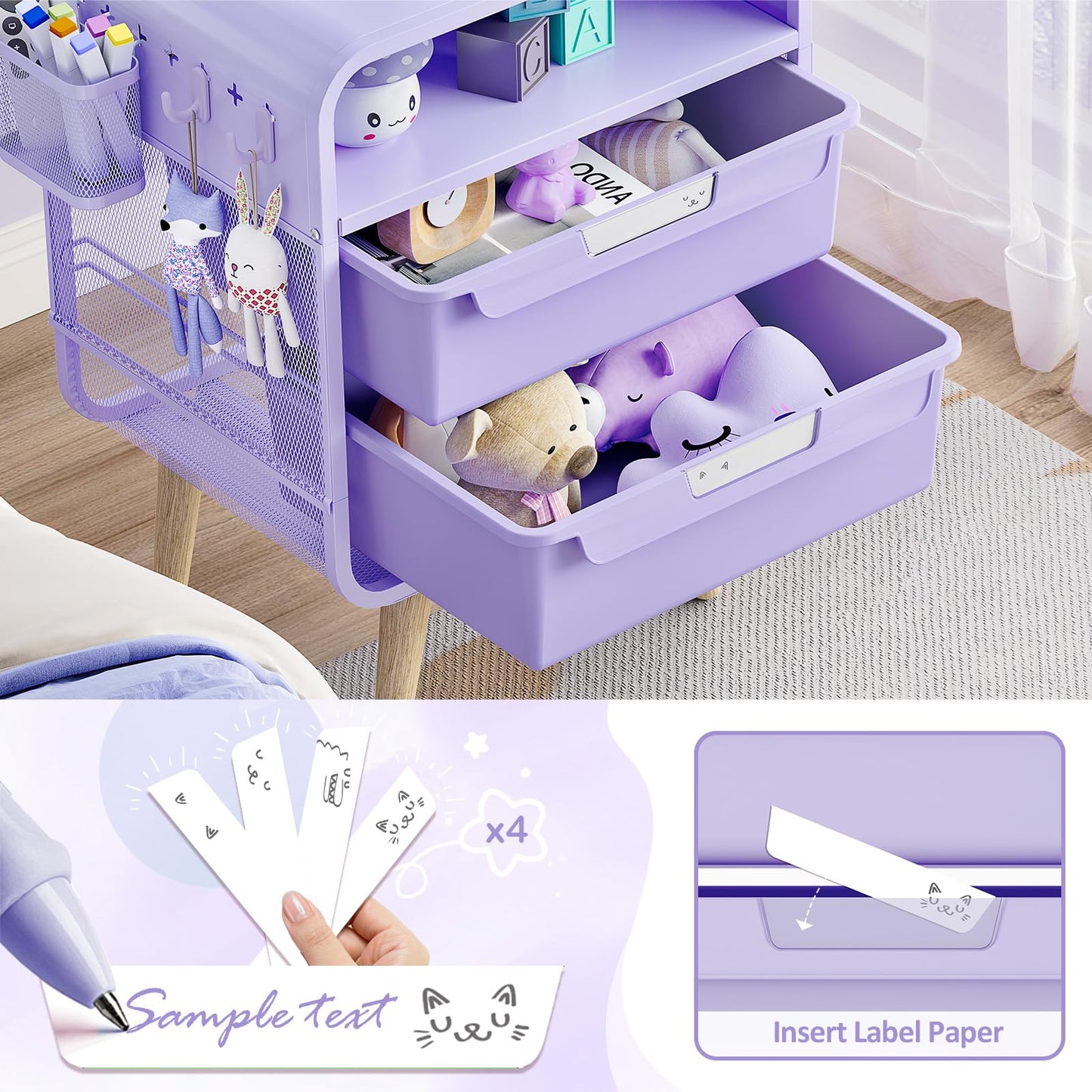 SYKIARIOL Kids Nightstand Side Table, Cute Bedside Table with Storage Drawer, Night Stand for Bedroom Furniture, Small Purple Nightstand for Living Room, Dorm,Office,Purple