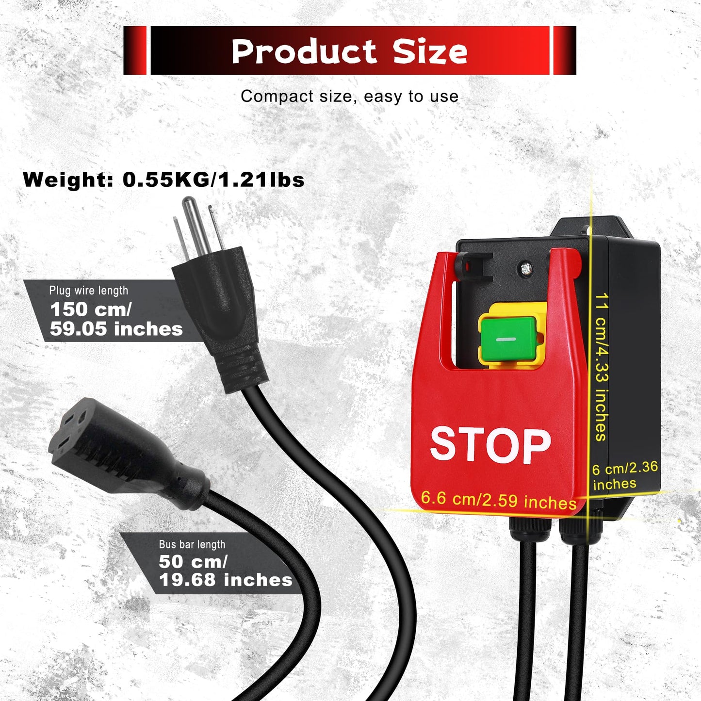 BOSYTRO 110V to 120V Single Phase On/Off Switch,120V Paddle Switch, Router Table Switch with Heavy-Duty Extension Cord and Receptacle for Table Saws, Router Tables, Drill Presses (Stop)