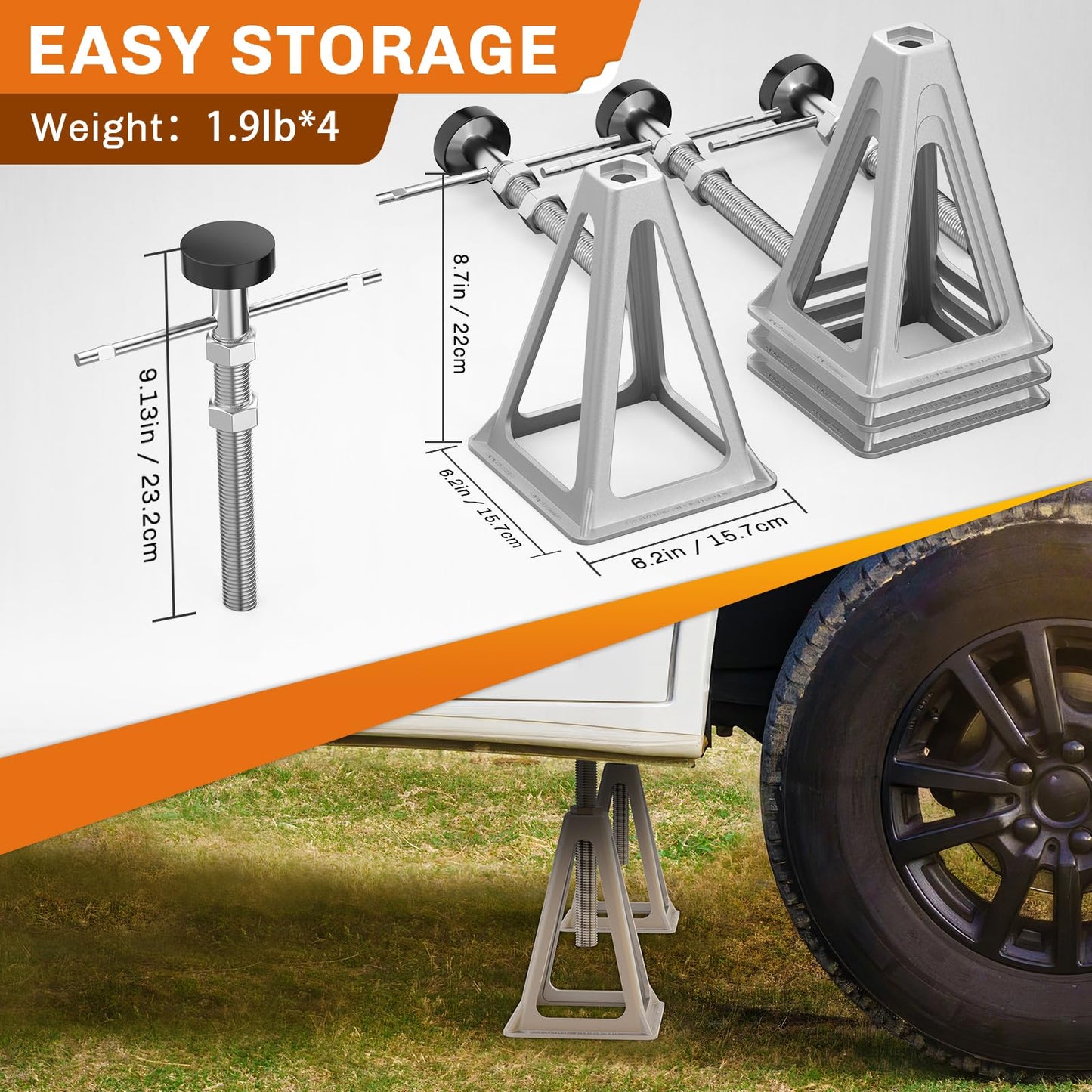 WELLUCK RV Stabilizers Jacks 4 Pack,Screw Jack Stands for RV Camper Travel Trailer Leveling,Aluminum,Single Support Up to 6000 Lbs, Adjustable from 11" to 17"