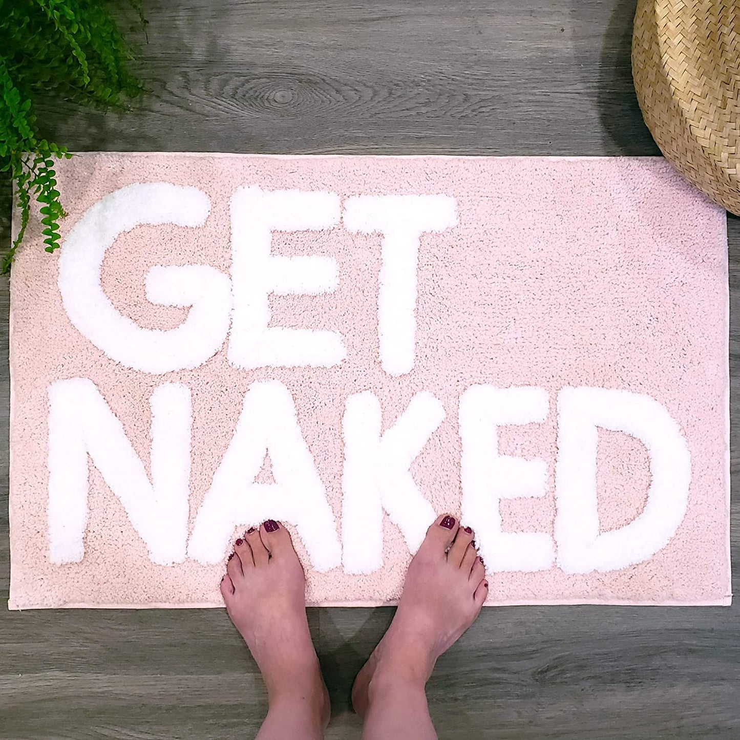 Inshere Get Naked Bath Mat, Bathroom Decor Area Bath Rug Cute Washroom Decor Mat, Soft & Absorbent Plush Non-Slip Washable Pink