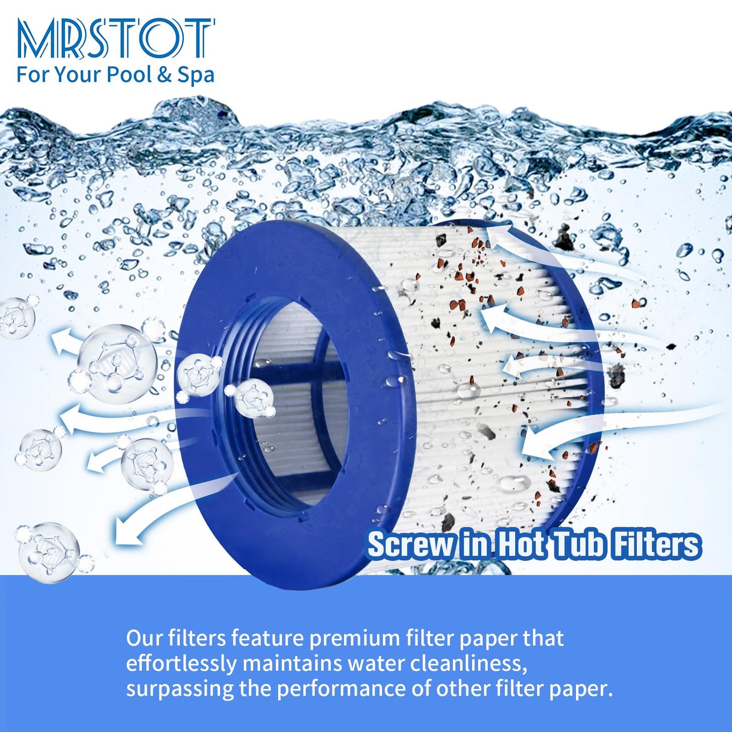 Screw-in Hot Tub Filter Replacement for RELXTIME/ALEKO/Wejoy Aquaspa/Co-z/Wave/CleverSpa - Threaded Cartridges for Inflatable Hot Tubs & Massage Pools (12 Pack)