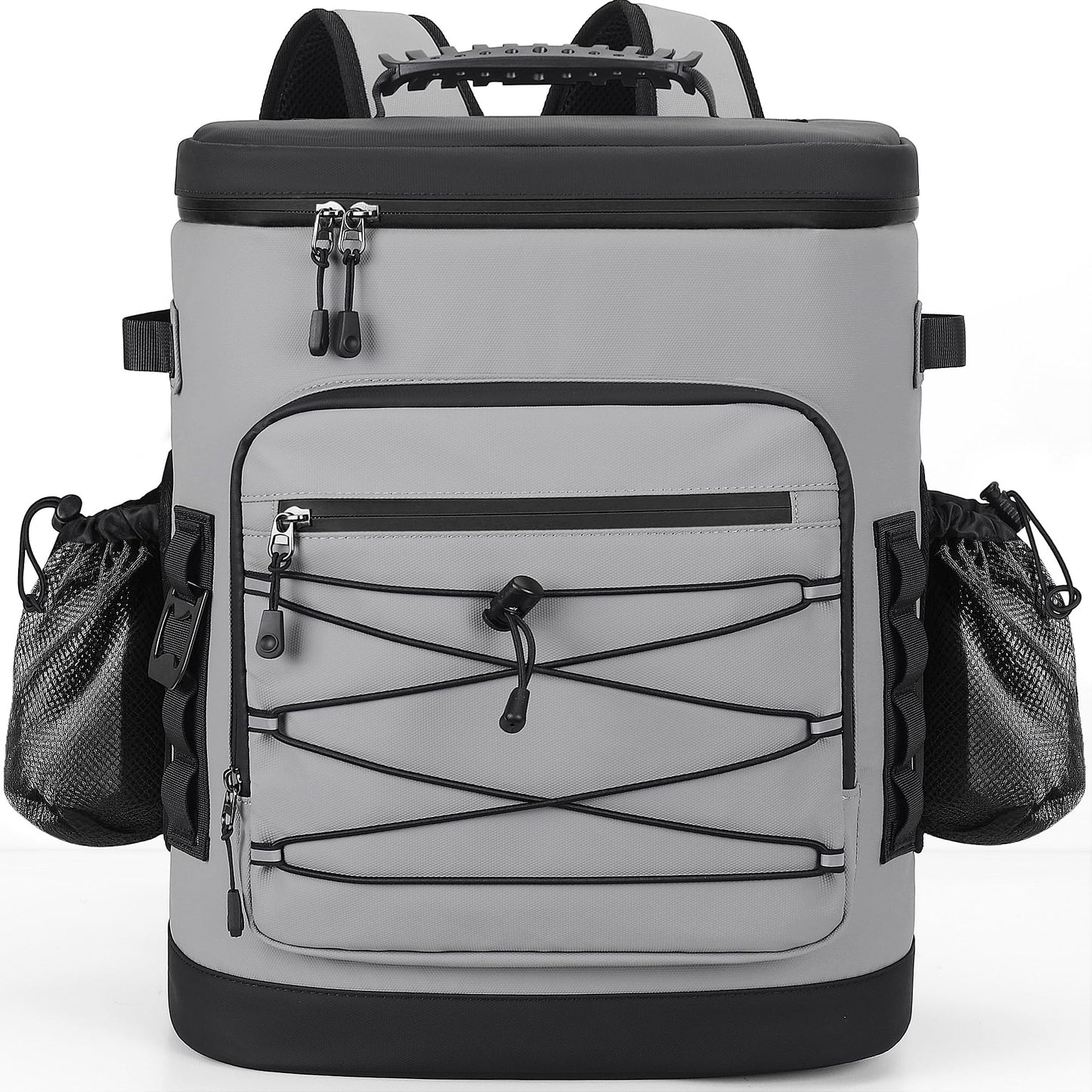 YOUNGOA Large 52cans Cooler Backpack, Insulated, Waterproof, Leak Proof, 30L Large Capacity (Grey, Black Zipper)